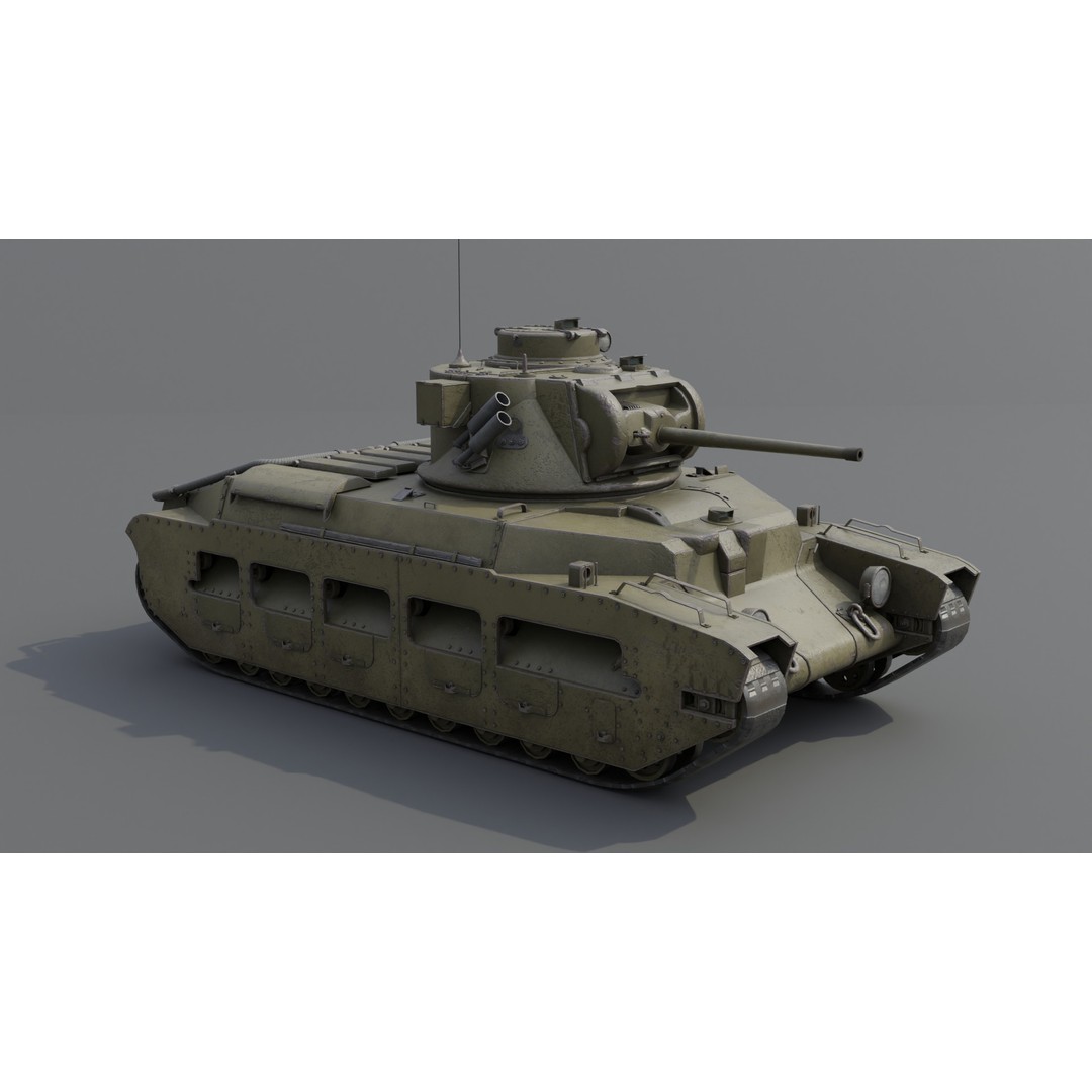 Matilda II Infantry Tank 3D Model – Low Poly PBR Game Asset, FBX, Blender - View 3