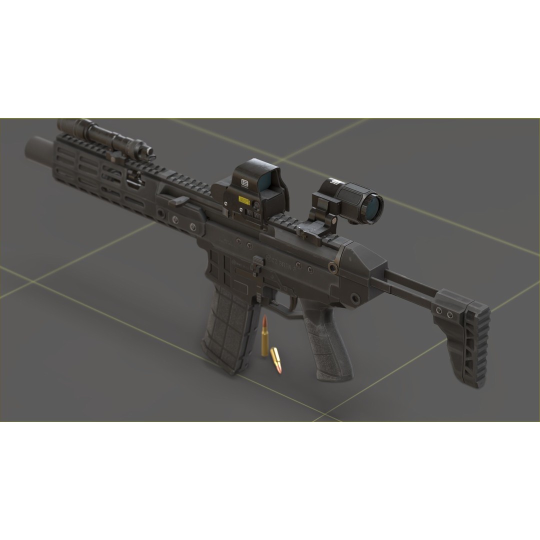 CZ Bren 3 3D Model – Low Poly Military Rifle, FBX, Game Ready - View 11