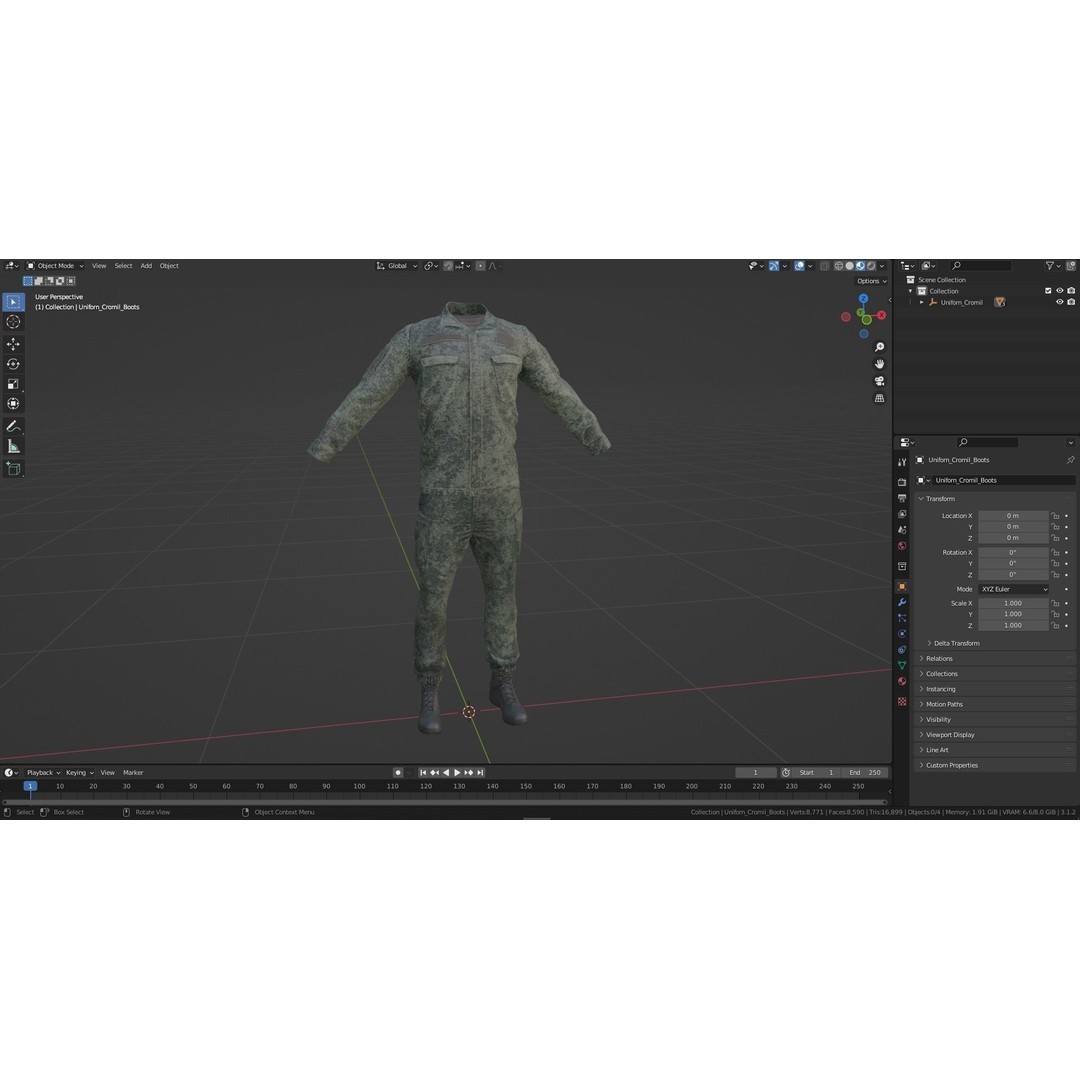 Military Game Ready Uniform 3D Model – Low Poly PBR Asset, FBX, OBJ - View 11