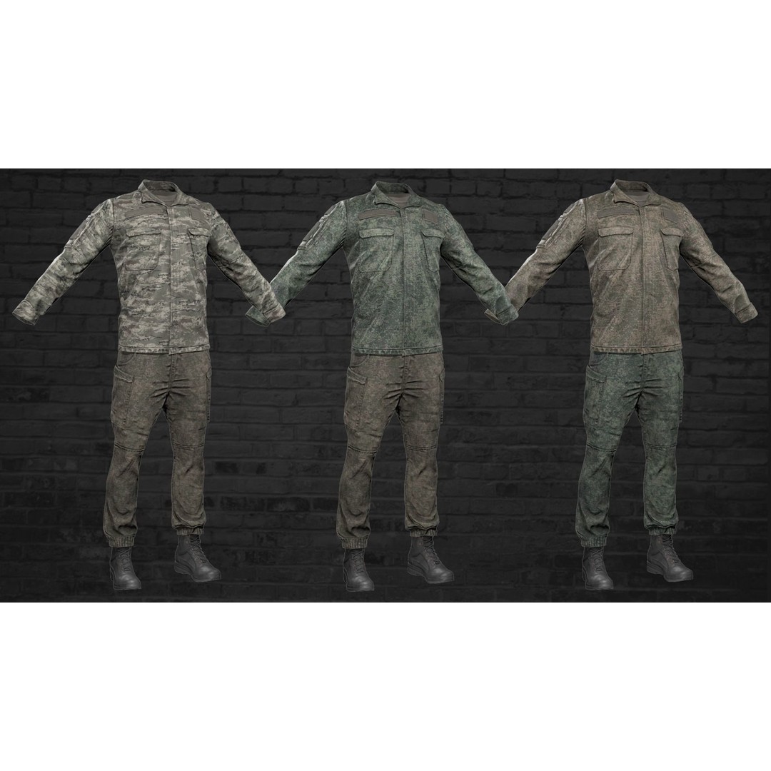 Military Game Ready Uniform 3D Model – Low Poly PBR Asset, FBX, OBJ - View 3