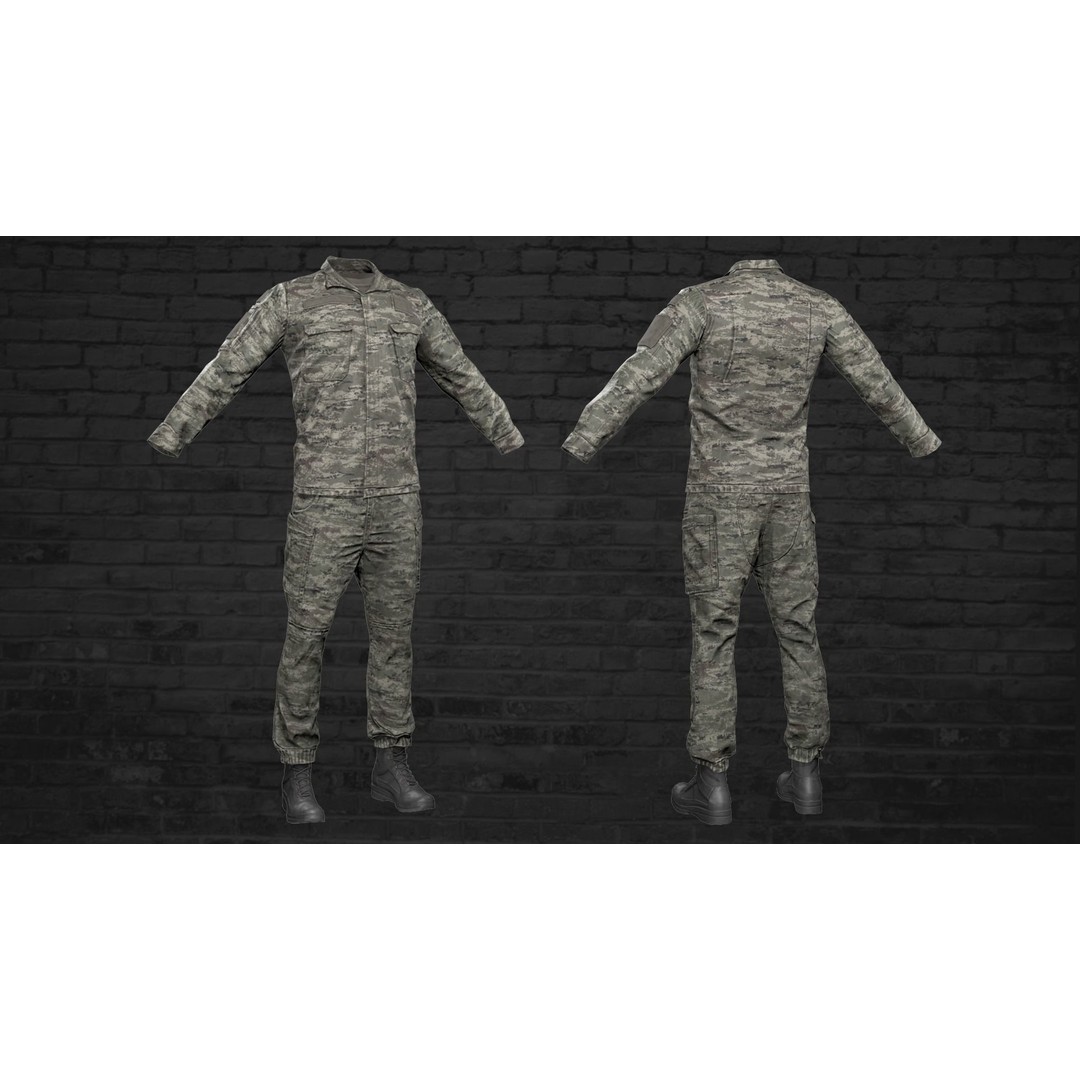 Military Game Ready Uniform 3D Model – Low Poly PBR Asset, FBX, OBJ - View 6