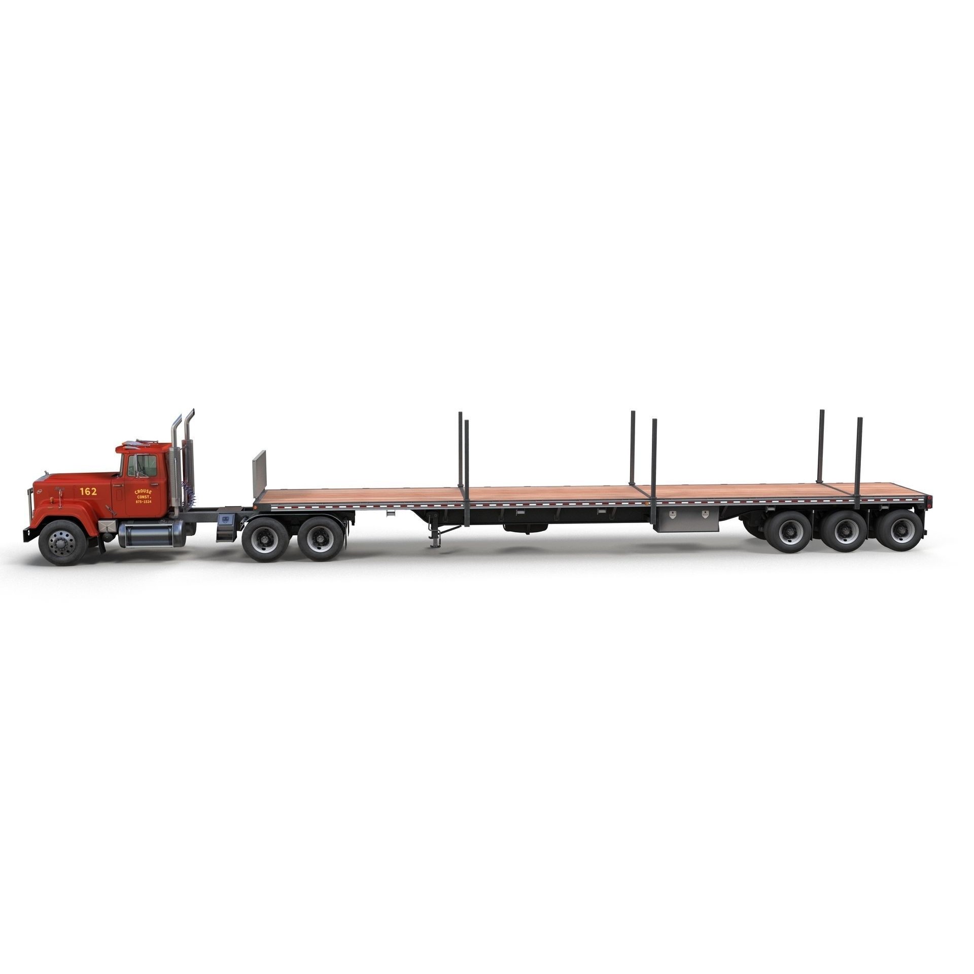 SuperLiner Flatbed Trailer - Low-Poly Game-Ready 3D Model - View 10