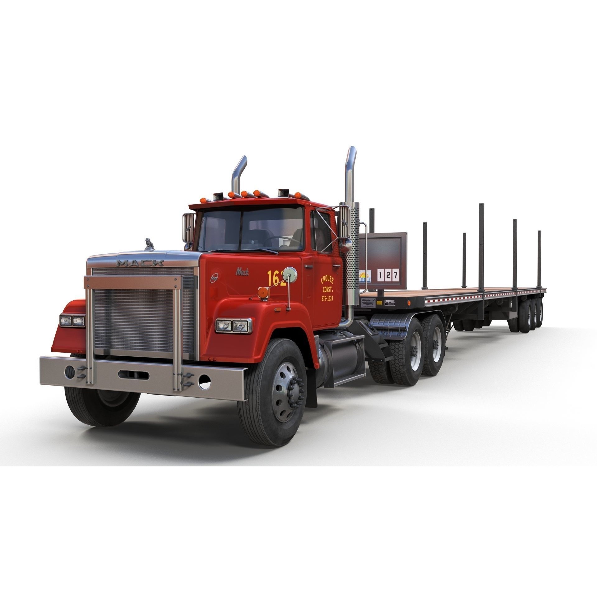 SuperLiner Flatbed Trailer - Low-Poly Game-Ready 3D Model - View 11