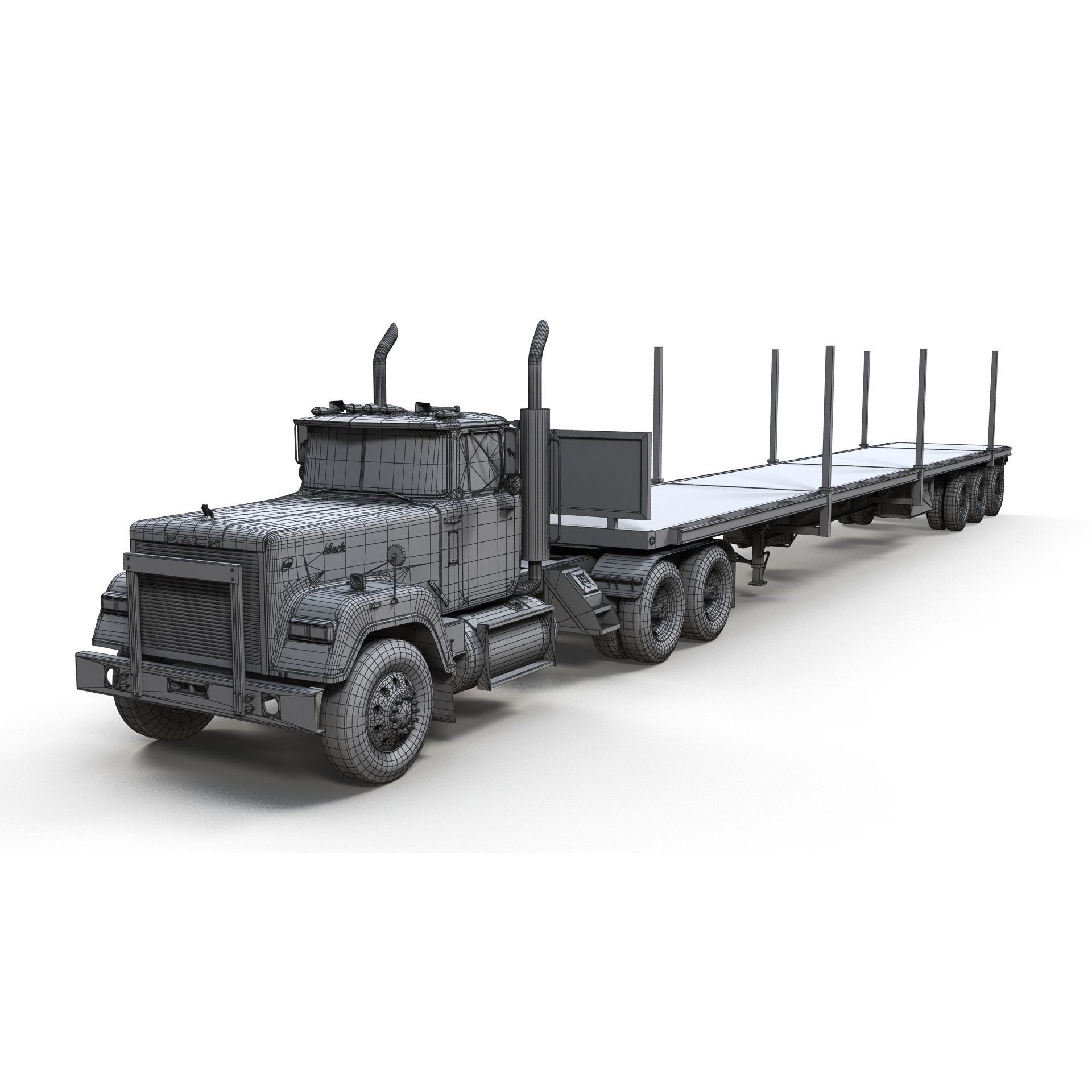 SuperLiner Flatbed Trailer - Low-Poly Game-Ready 3D Model - View 16