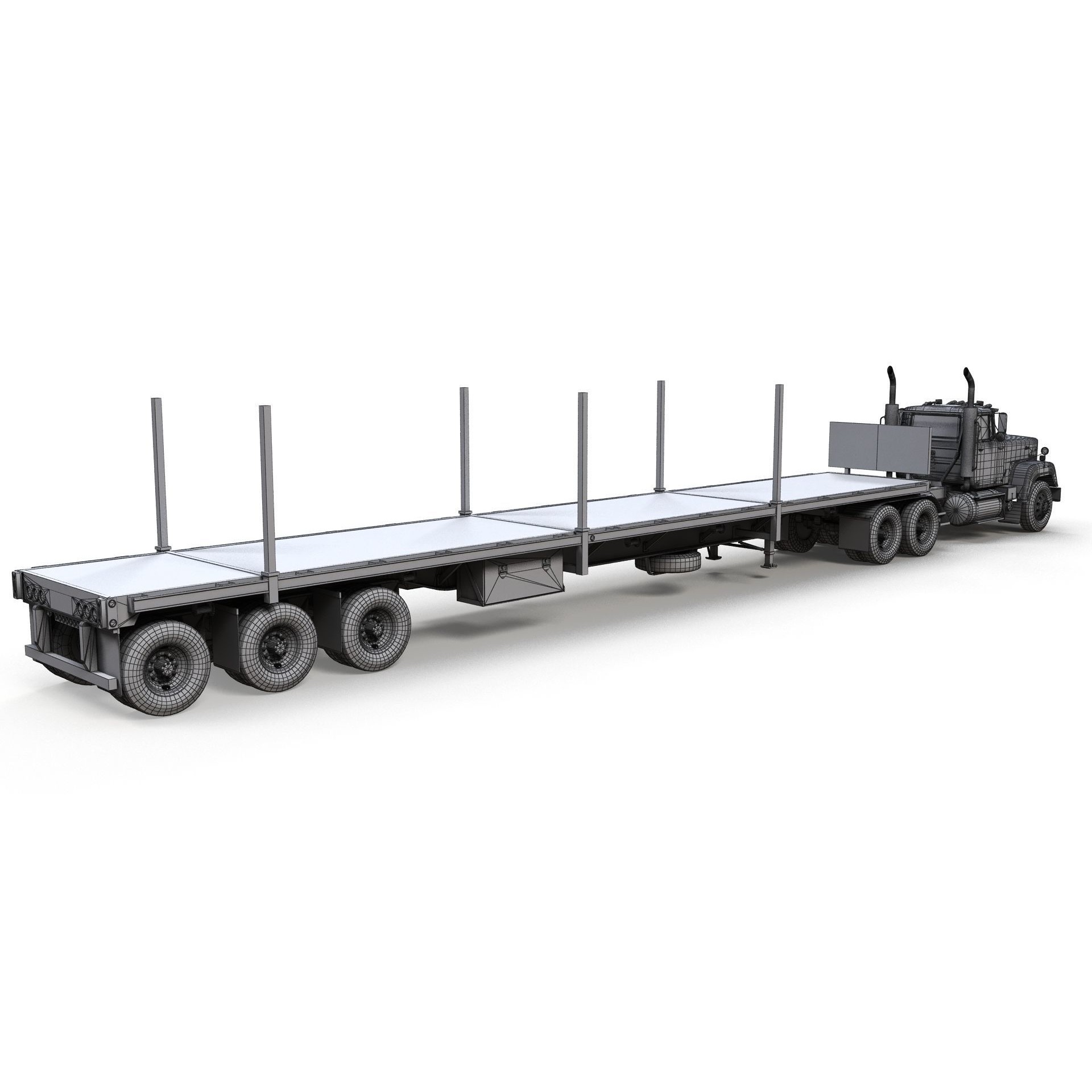 SuperLiner Flatbed Trailer - Low-Poly Game-Ready 3D Model - View 17