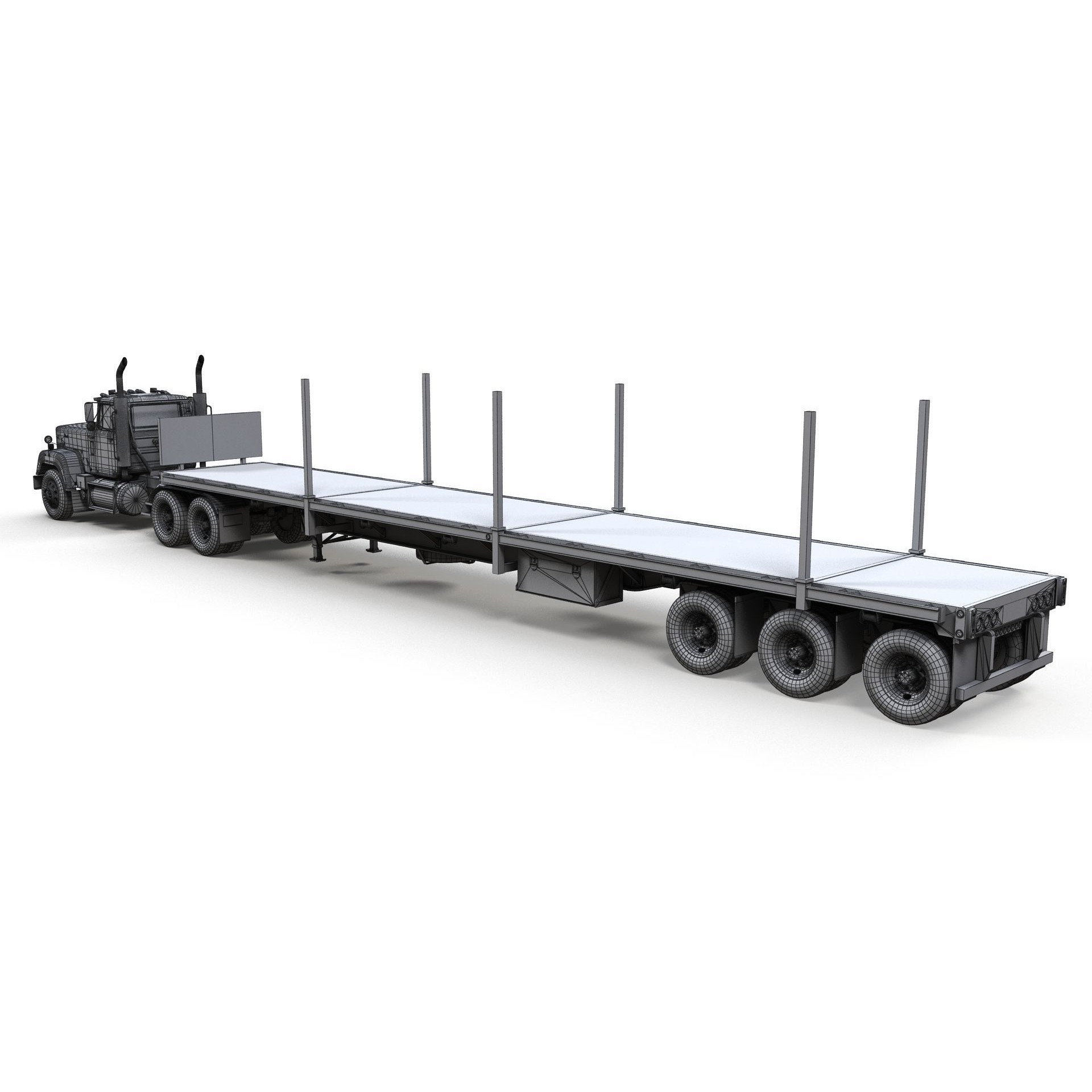 SuperLiner Flatbed Trailer - Low-Poly Game-Ready 3D Model - View 19