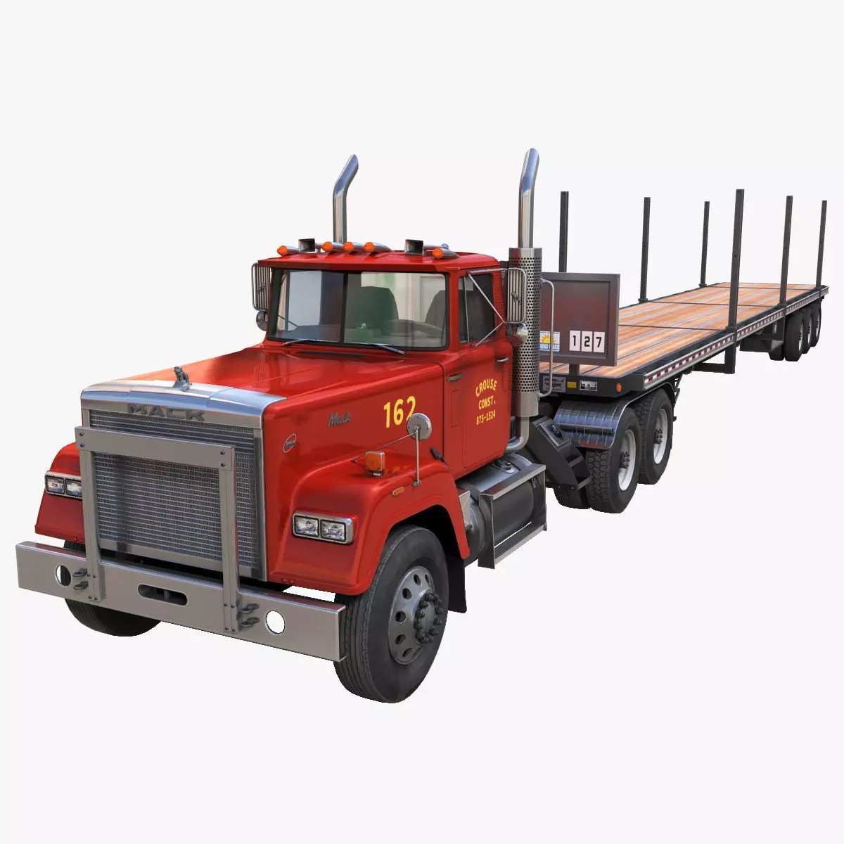 SuperLiner Flatbed Trailer - Low-Poly Game-Ready 3D Model - View 2