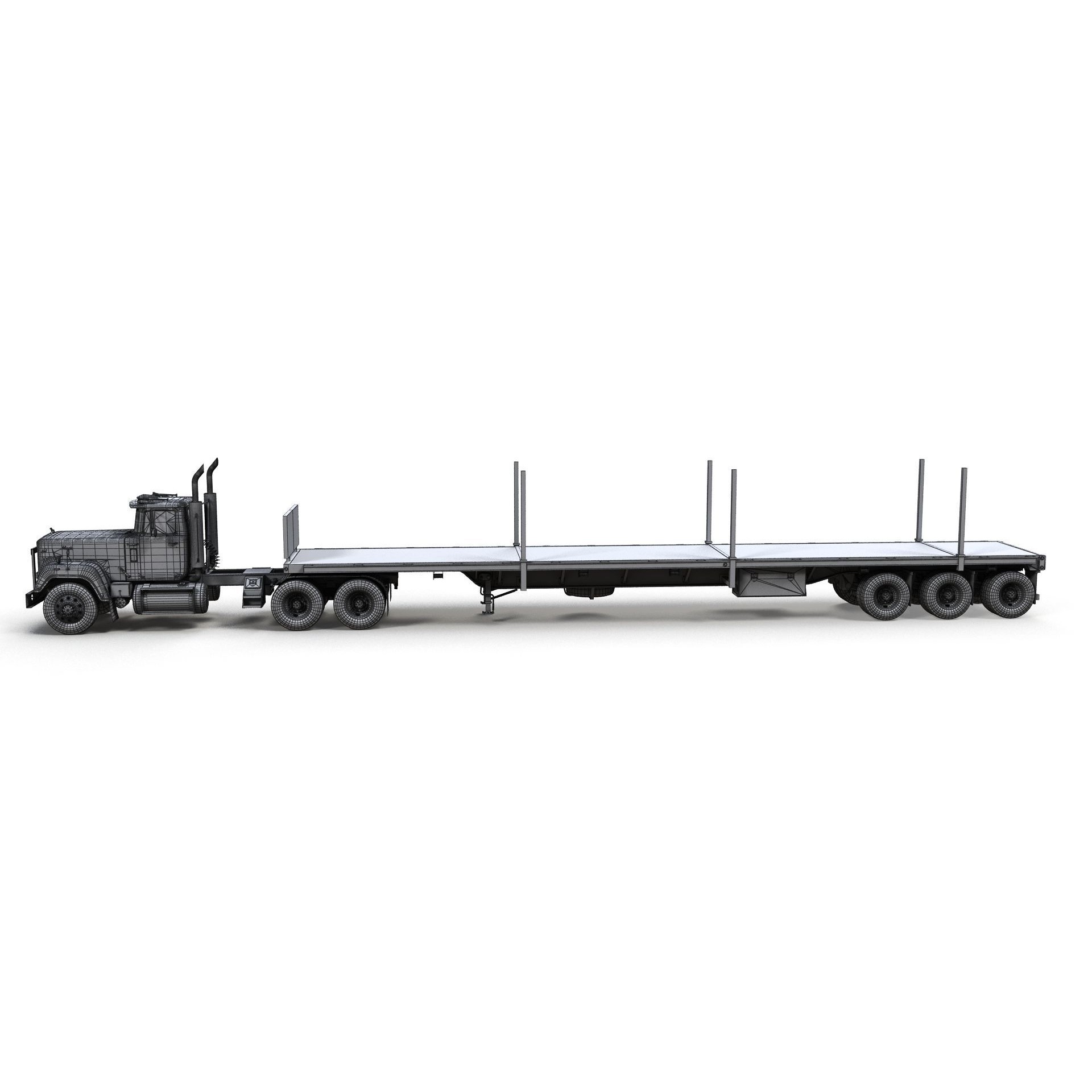 SuperLiner Flatbed Trailer - Low-Poly Game-Ready 3D Model - View 22