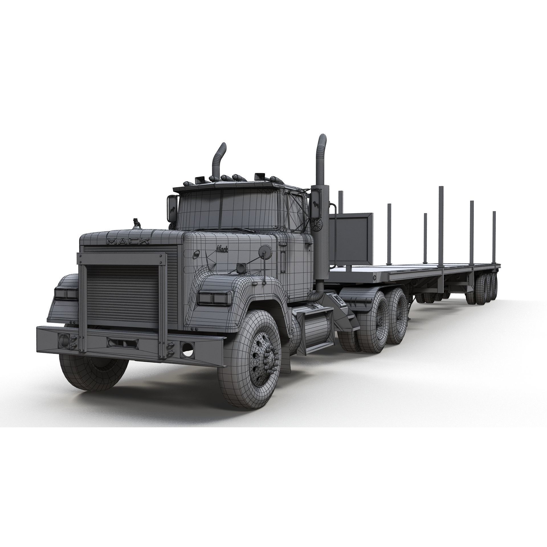 SuperLiner Flatbed Trailer - Low-Poly Game-Ready 3D Model - View 23