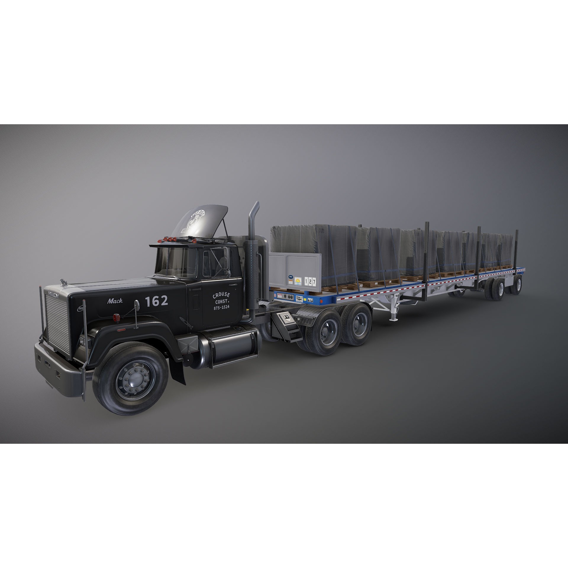 SuperLiner Flatbed Trailer - Low-Poly Game-Ready 3D Model - View 27