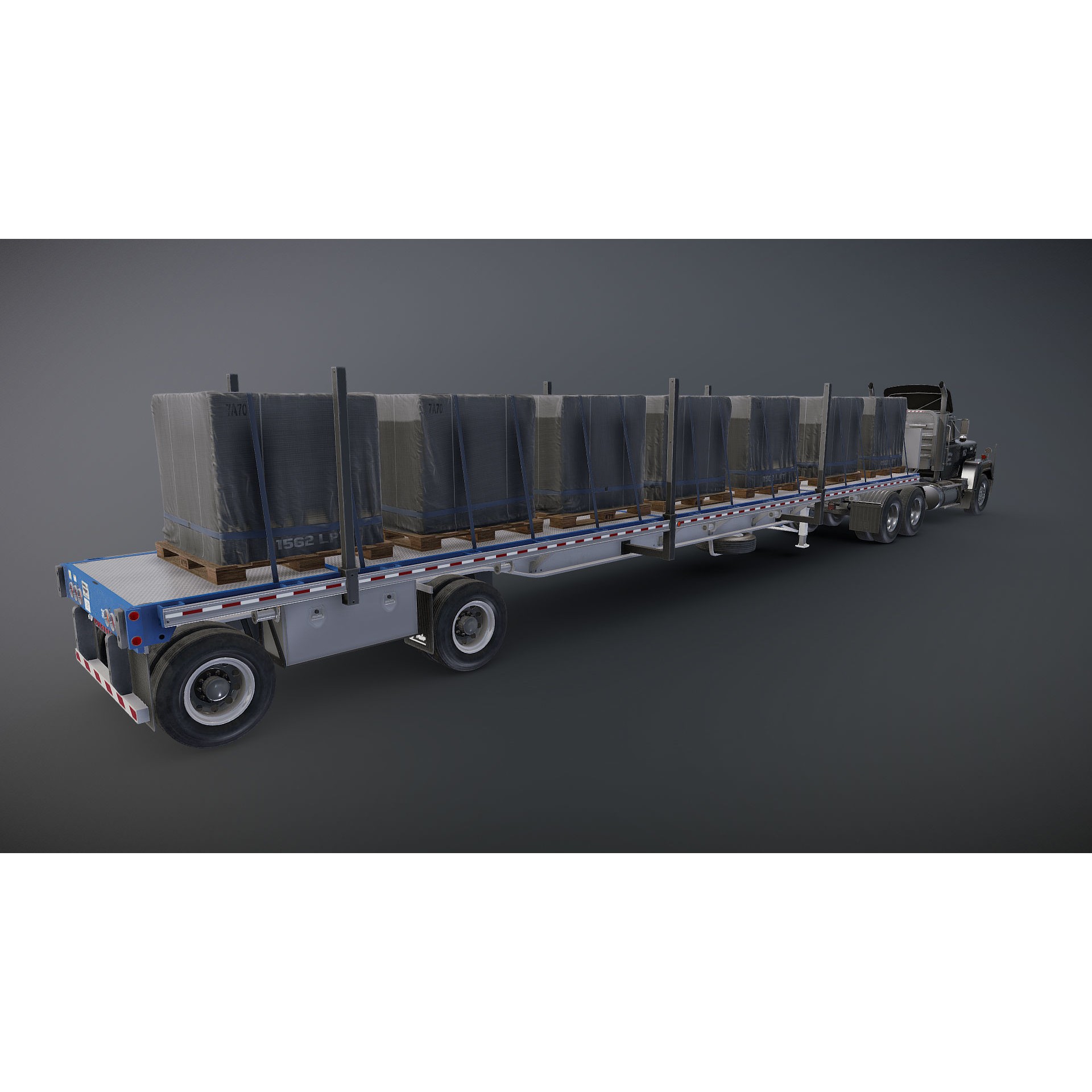 SuperLiner Flatbed Trailer - Low-Poly Game-Ready 3D Model - View 28