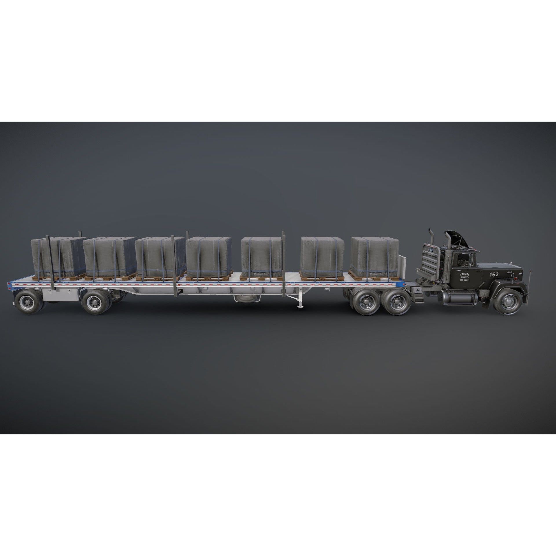SuperLiner Flatbed Trailer - Low-Poly Game-Ready 3D Model - View 29