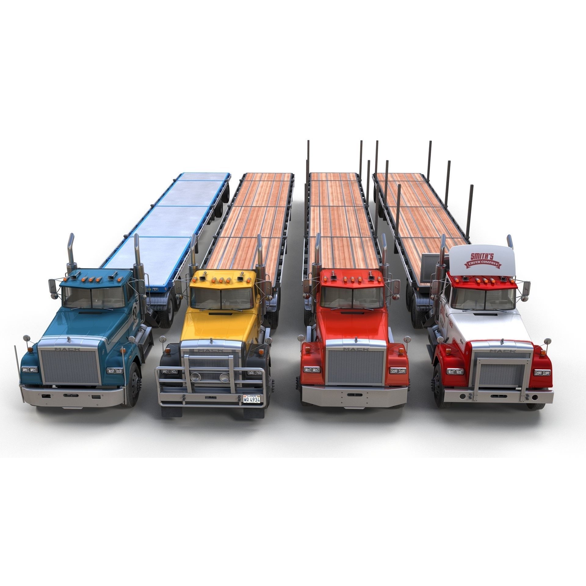 SuperLiner Flatbed Trailer - Low-Poly Game-Ready 3D Model - View 3
