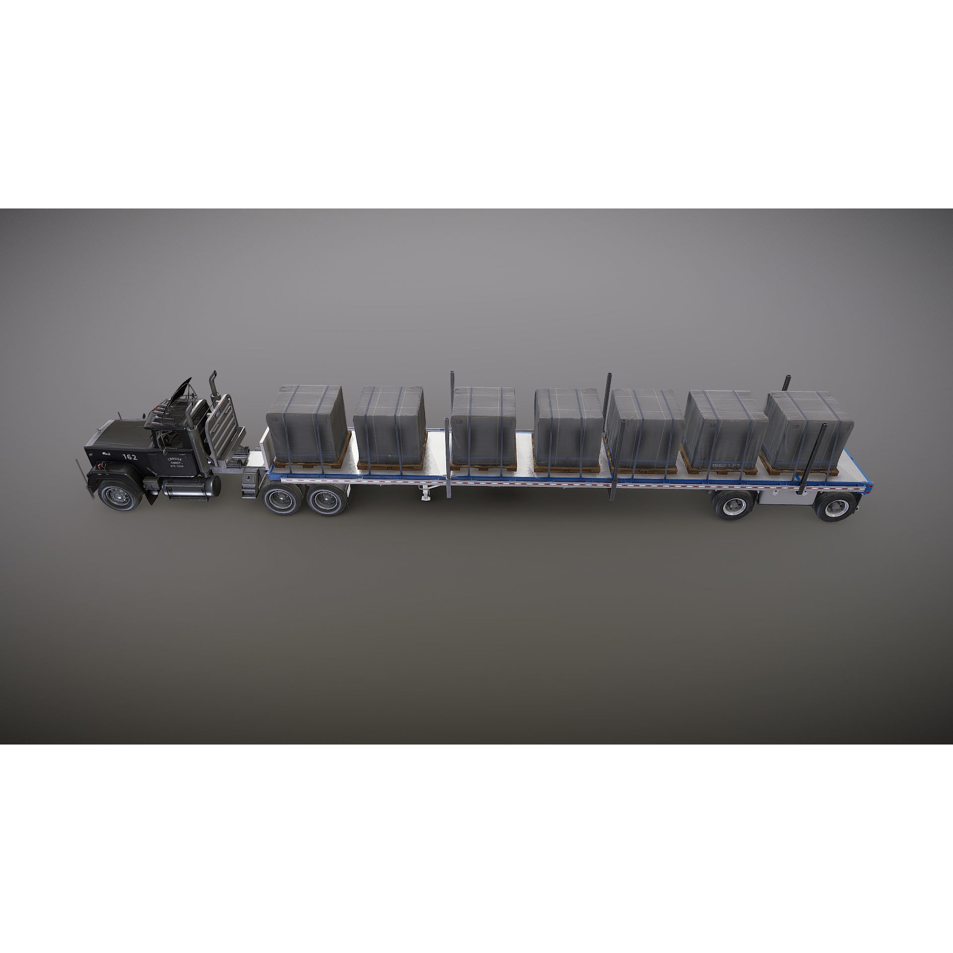 SuperLiner Flatbed Trailer - Low-Poly Game-Ready 3D Model - View 30