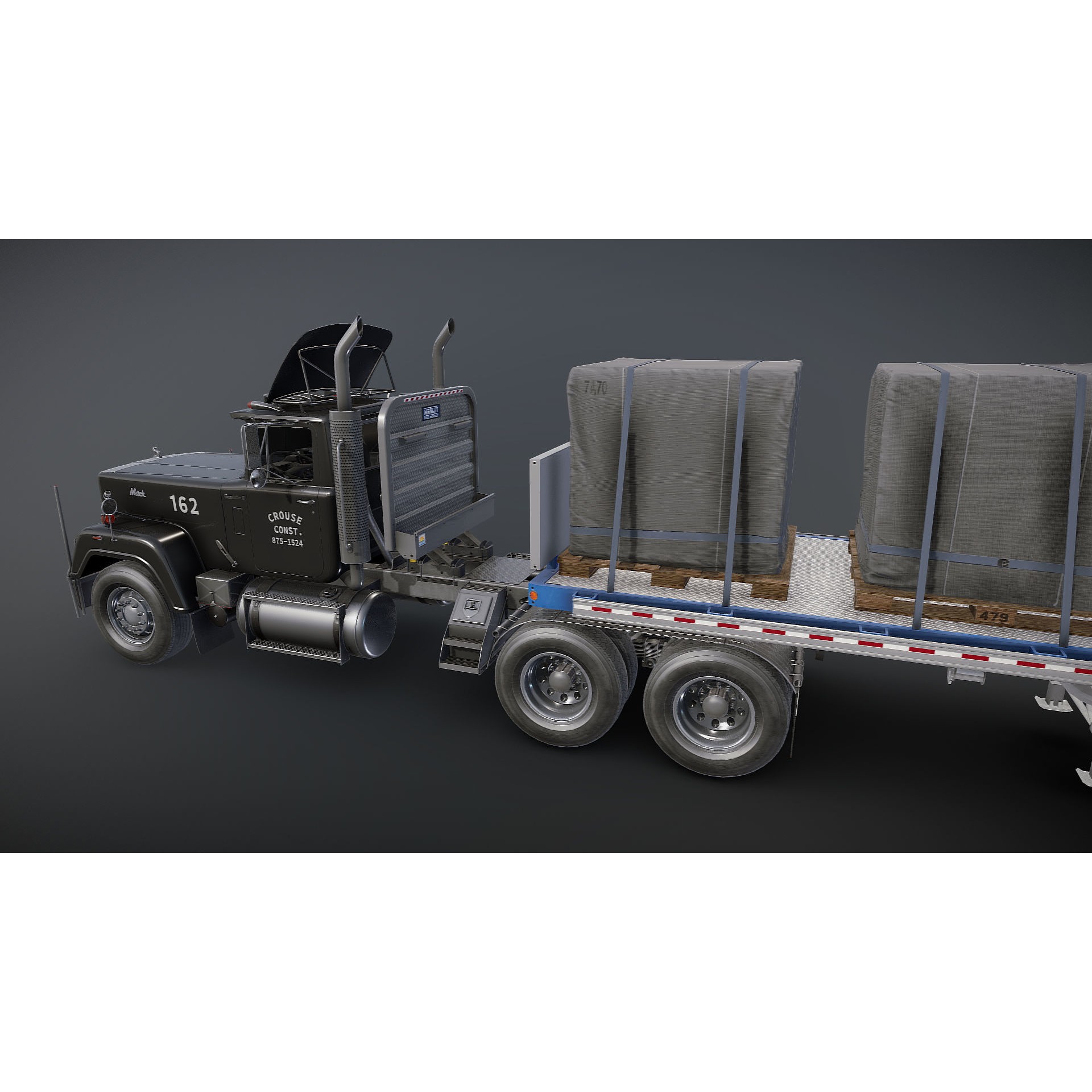 SuperLiner Flatbed Trailer - Low-Poly Game-Ready 3D Model - View 31