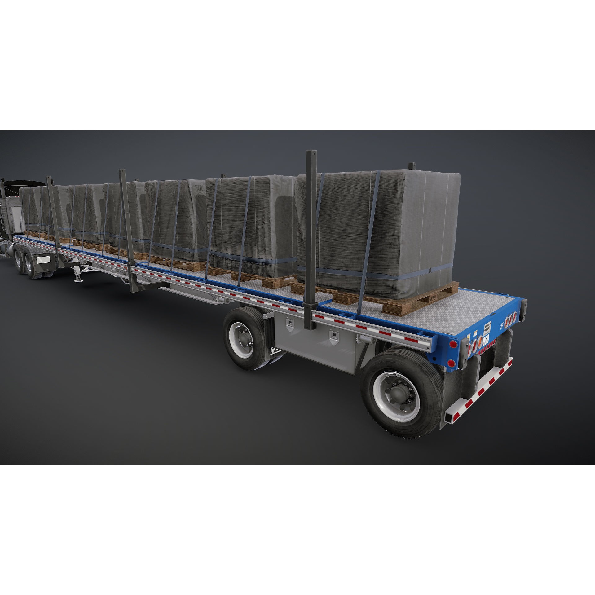 SuperLiner Flatbed Trailer - Low-Poly Game-Ready 3D Model - View 32