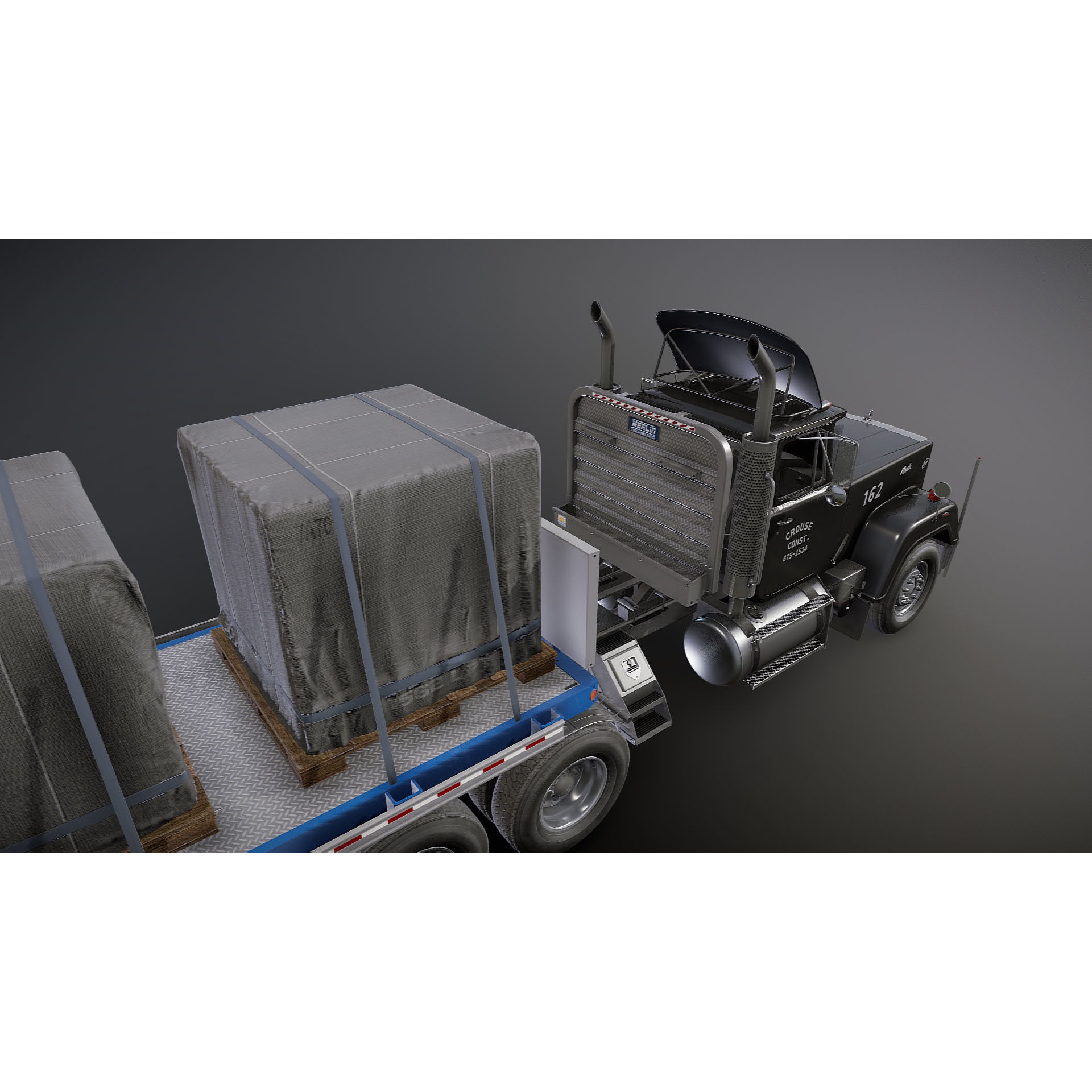 SuperLiner Flatbed Trailer - Low-Poly Game-Ready 3D Model - View 34