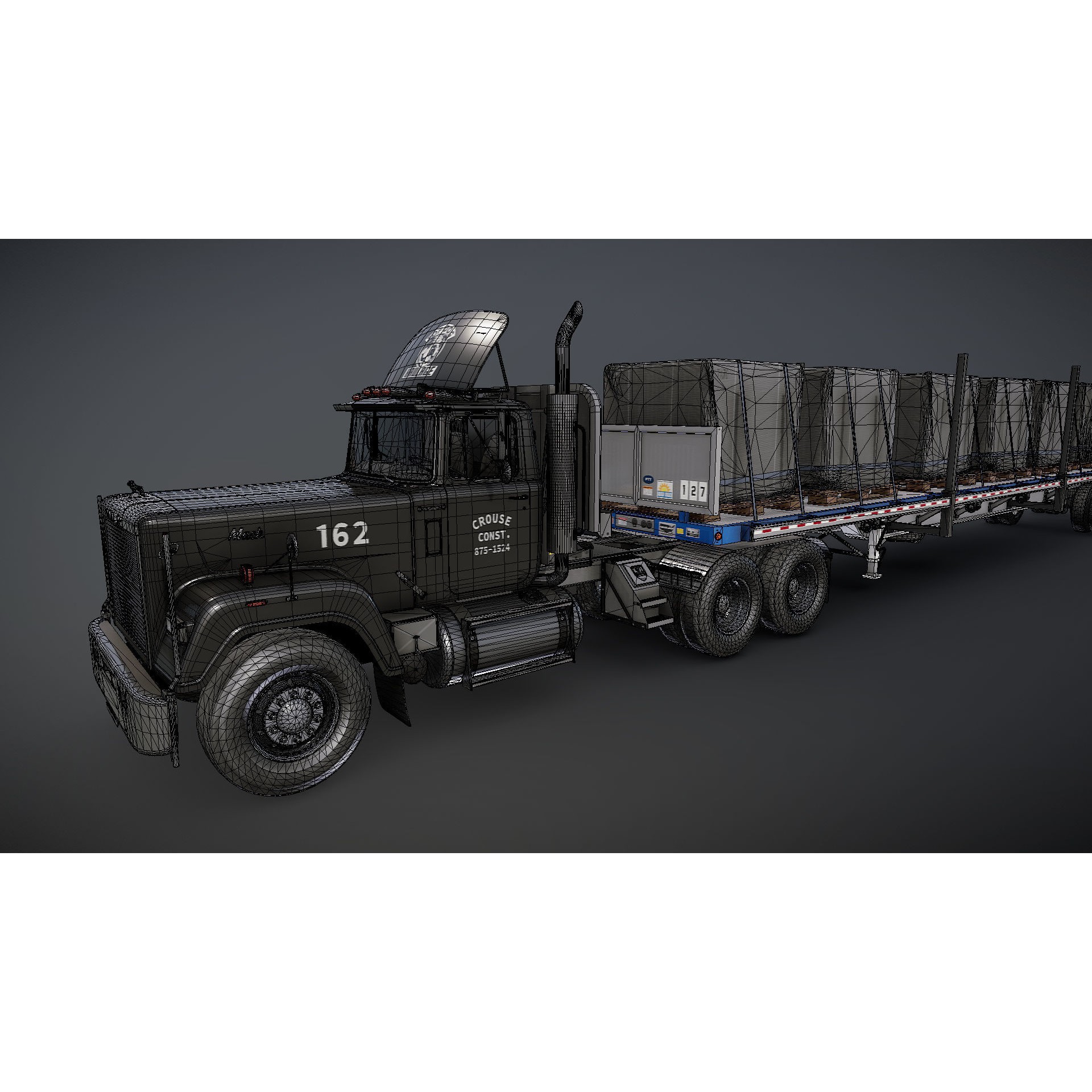 SuperLiner Flatbed Trailer - Low-Poly Game-Ready 3D Model - View 35