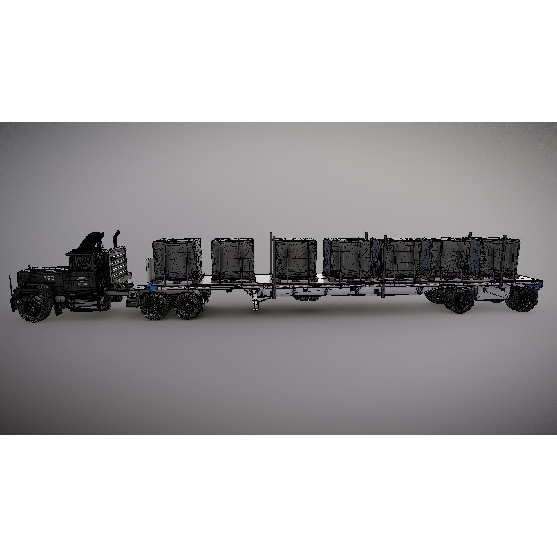 SuperLiner Flatbed Trailer - Low-Poly Game-Ready 3D Model - View 36