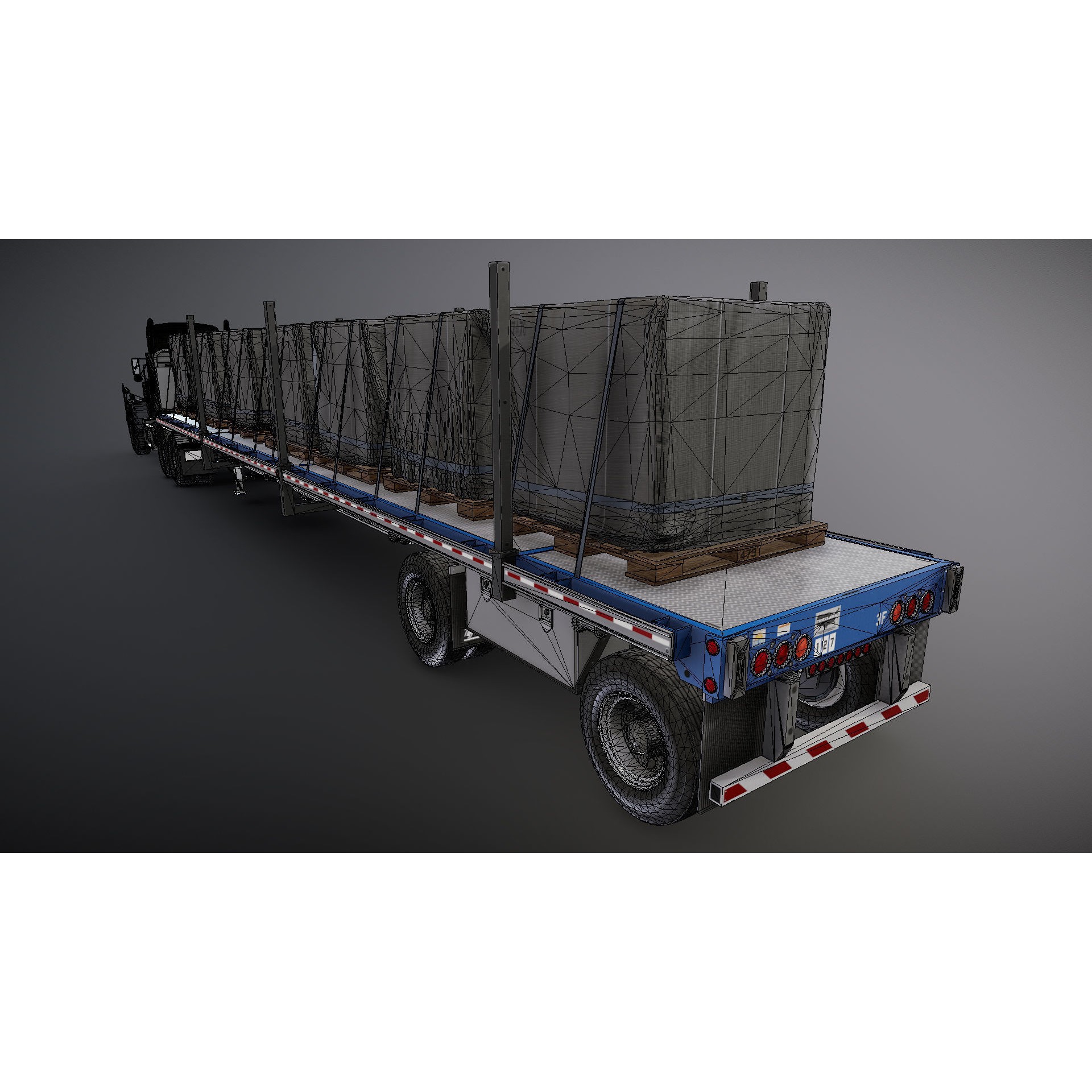 SuperLiner Flatbed Trailer - Low-Poly Game-Ready 3D Model - View 37