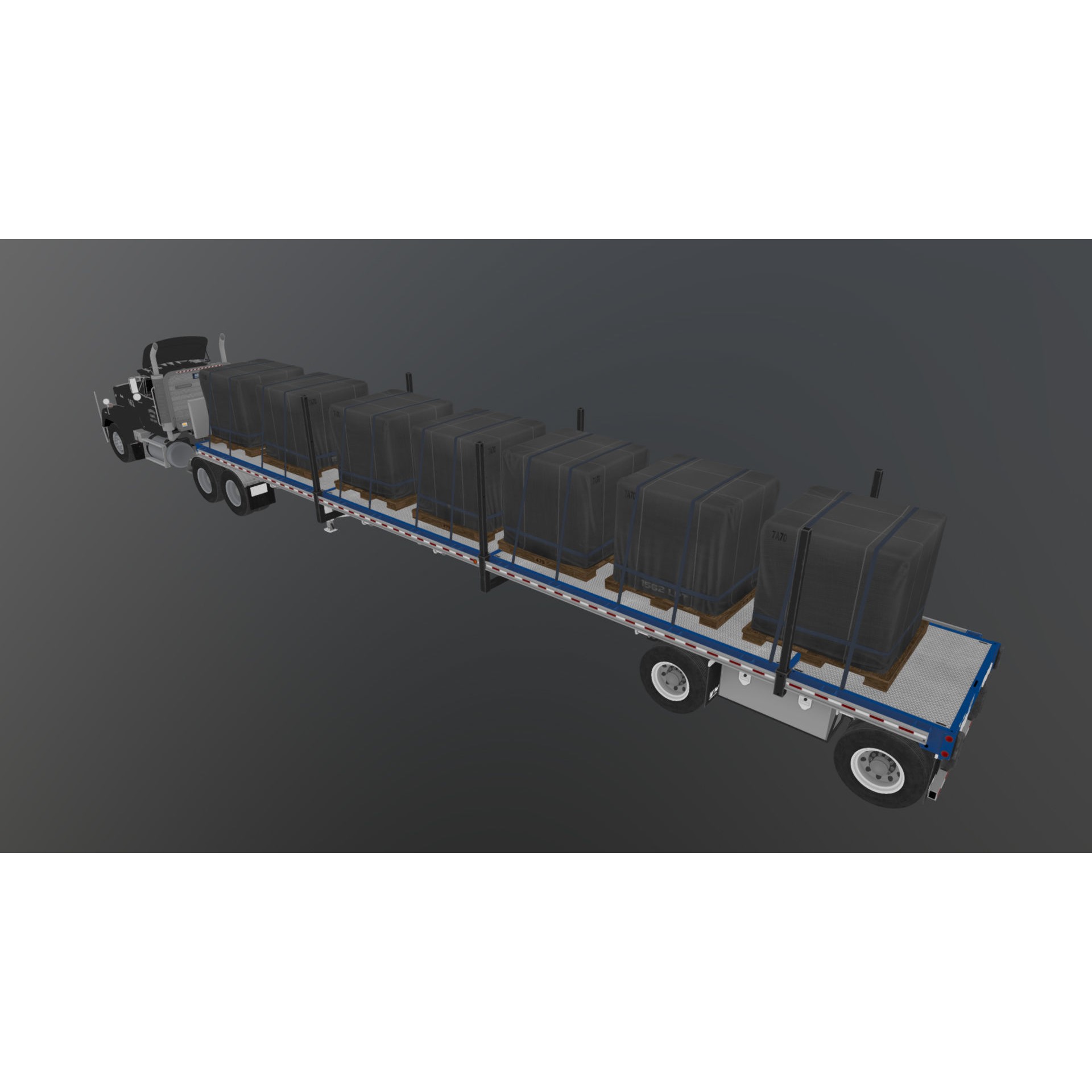 SuperLiner Flatbed Trailer - Low-Poly Game-Ready 3D Model - View 39