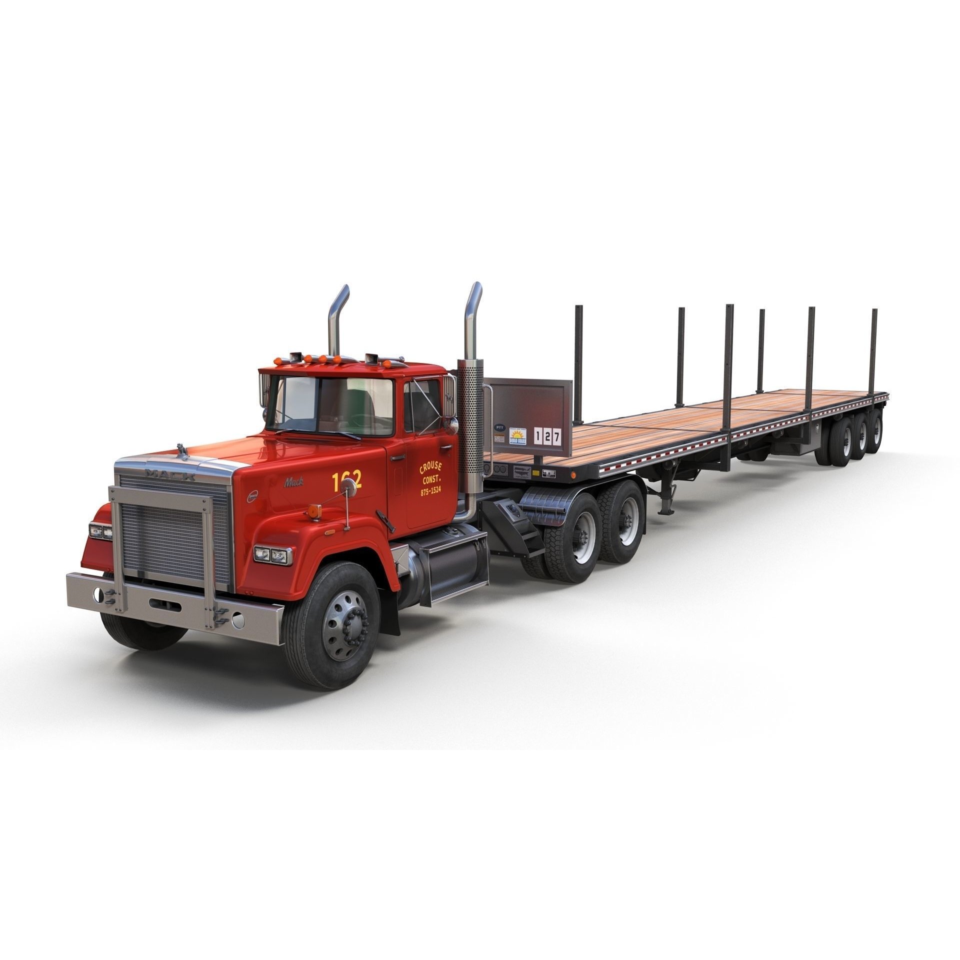 SuperLiner Flatbed Trailer - Low-Poly Game-Ready 3D Model - View 4