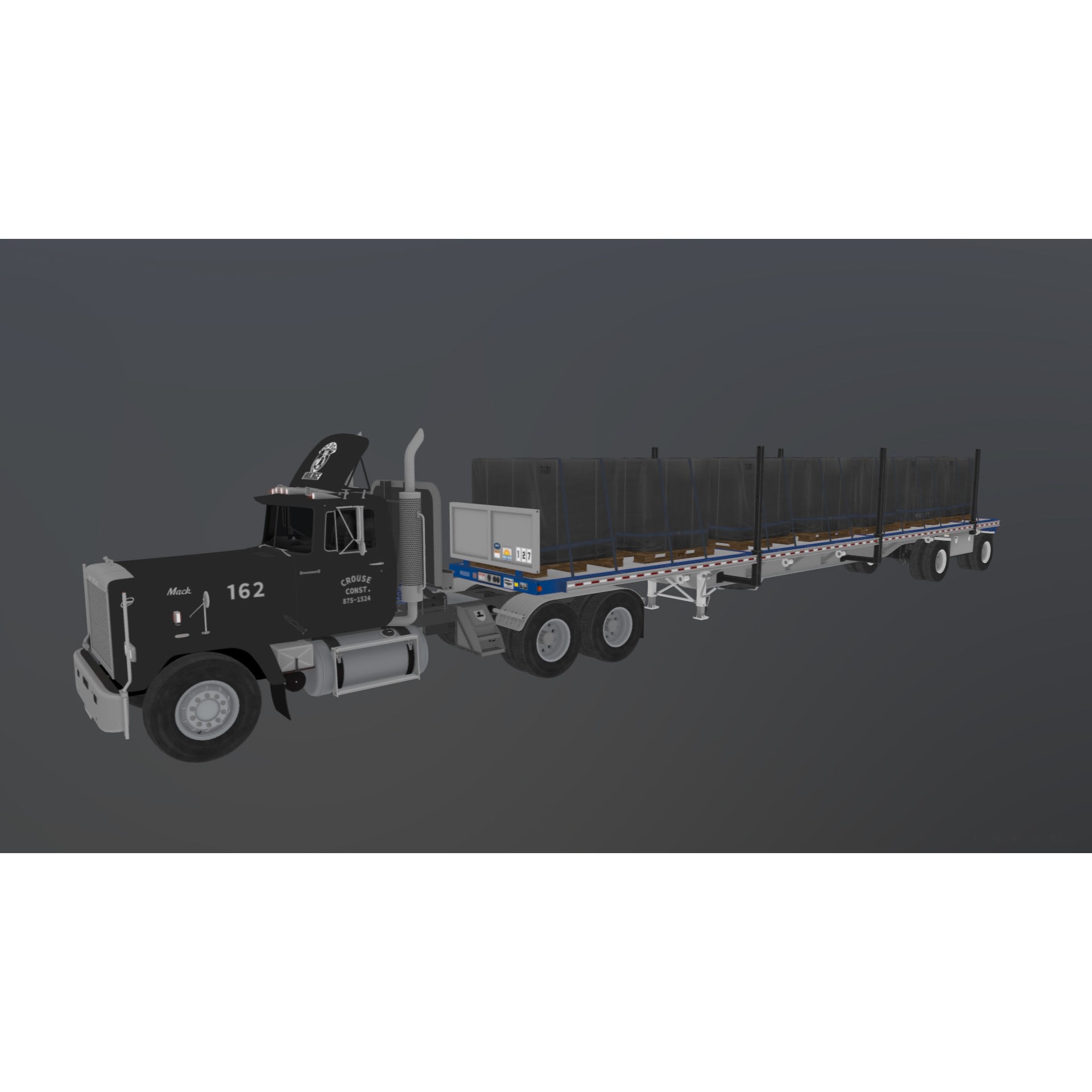 SuperLiner Flatbed Trailer - Low-Poly Game-Ready 3D Model - View 40