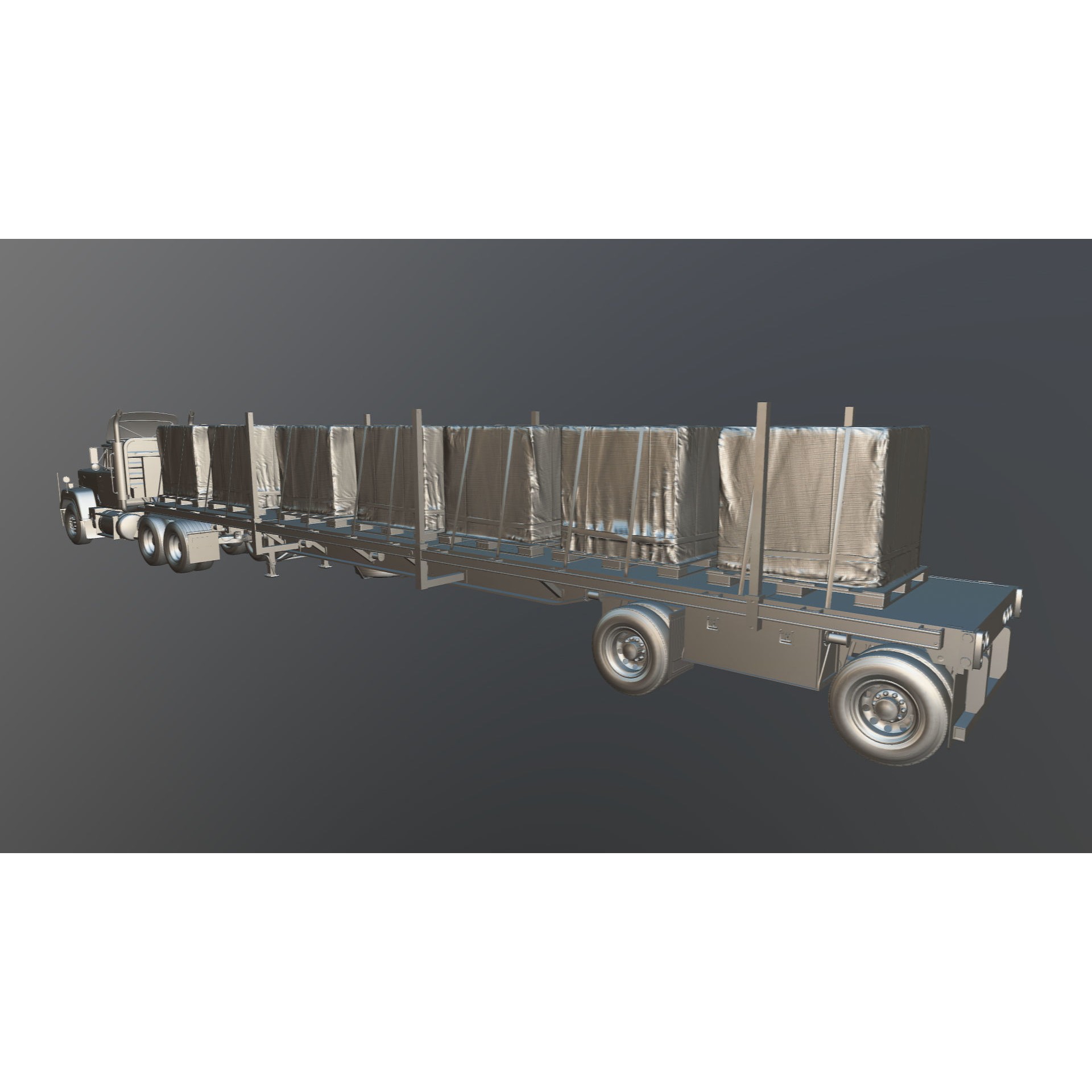 SuperLiner Flatbed Trailer - Low-Poly Game-Ready 3D Model - View 42