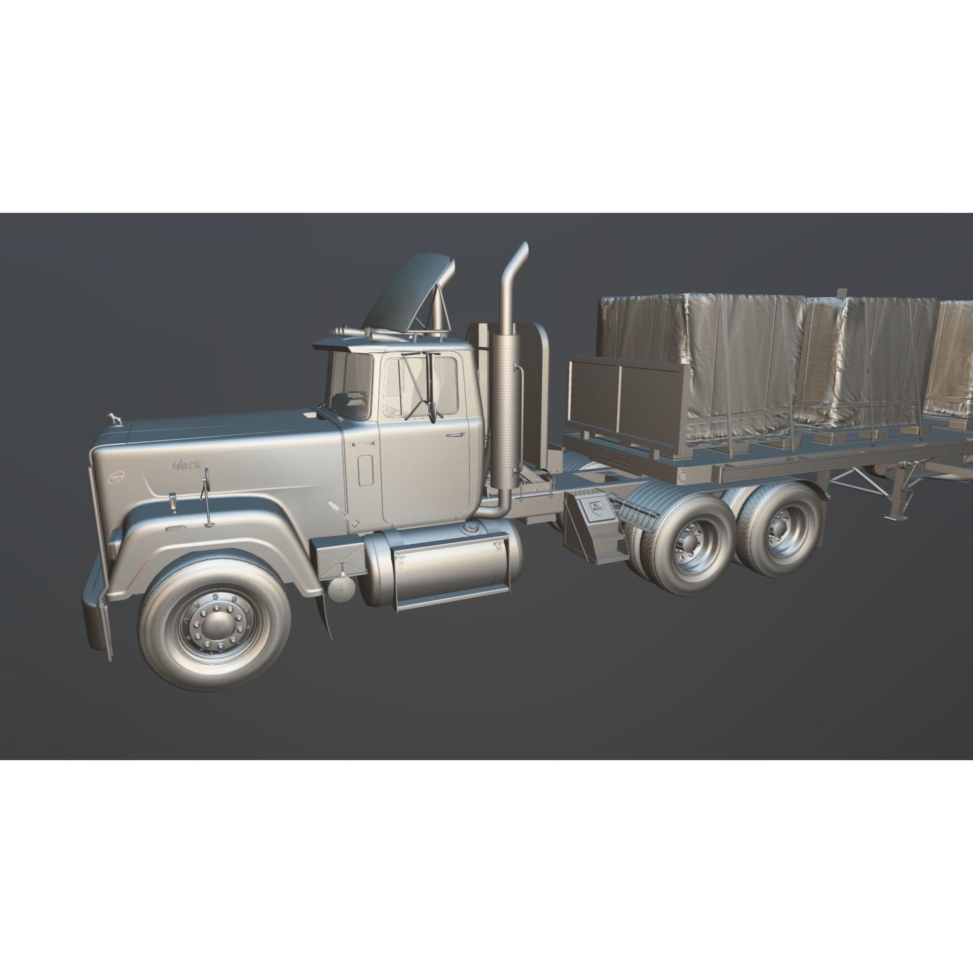 SuperLiner Flatbed Trailer - Low-Poly Game-Ready 3D Model - View 43