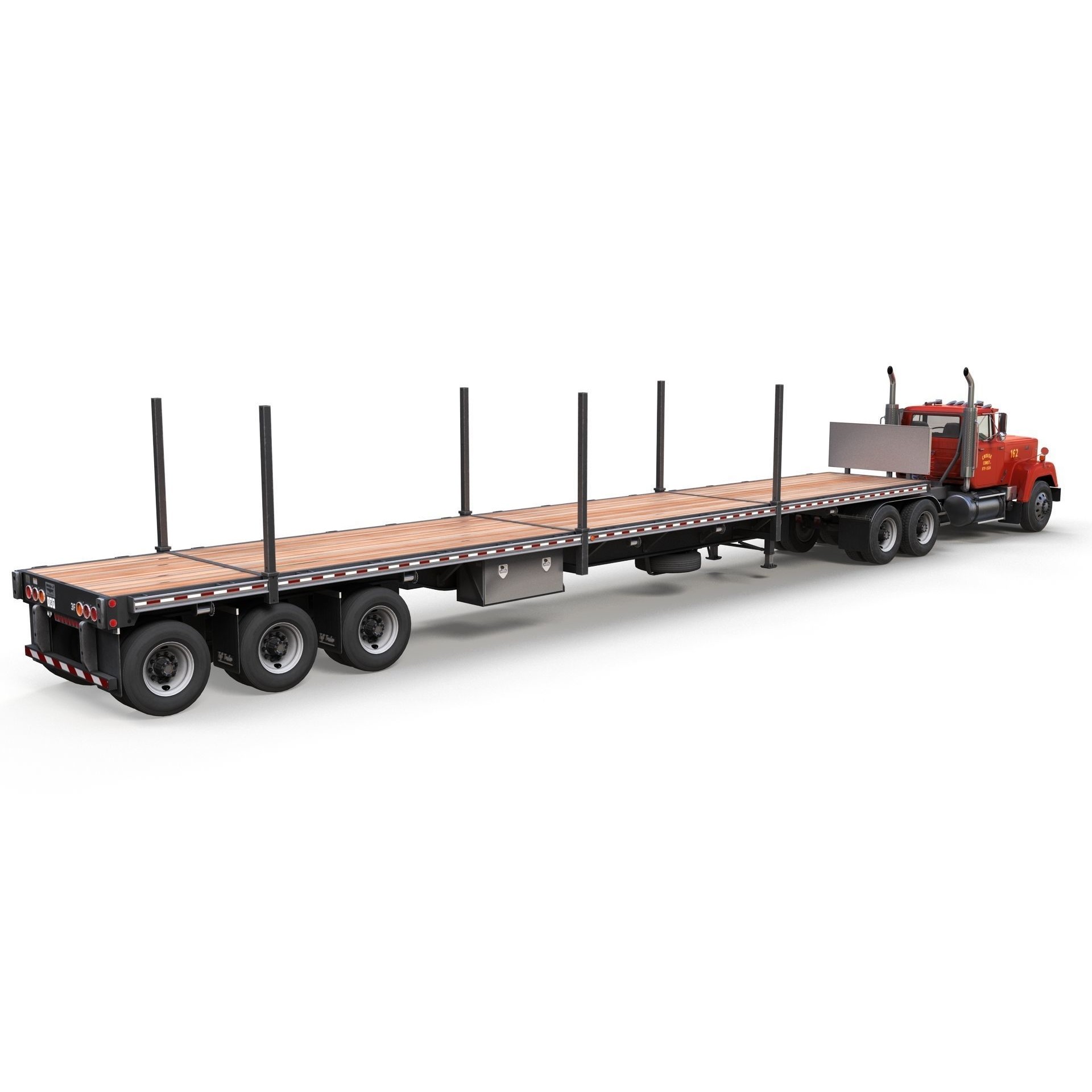 SuperLiner Flatbed Trailer - Low-Poly Game-Ready 3D Model - View 5