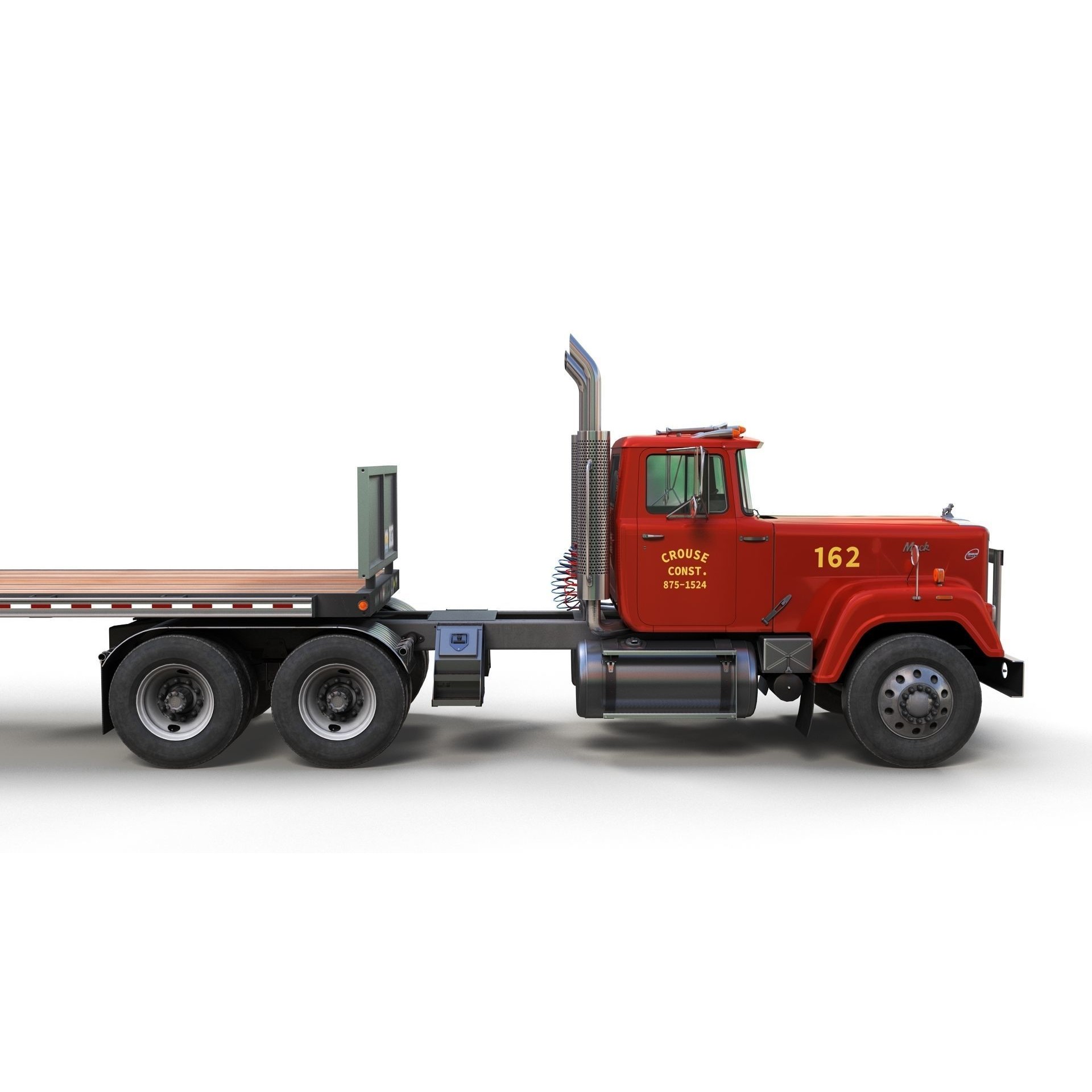 SuperLiner Flatbed Trailer - Low-Poly Game-Ready 3D Model - View 6