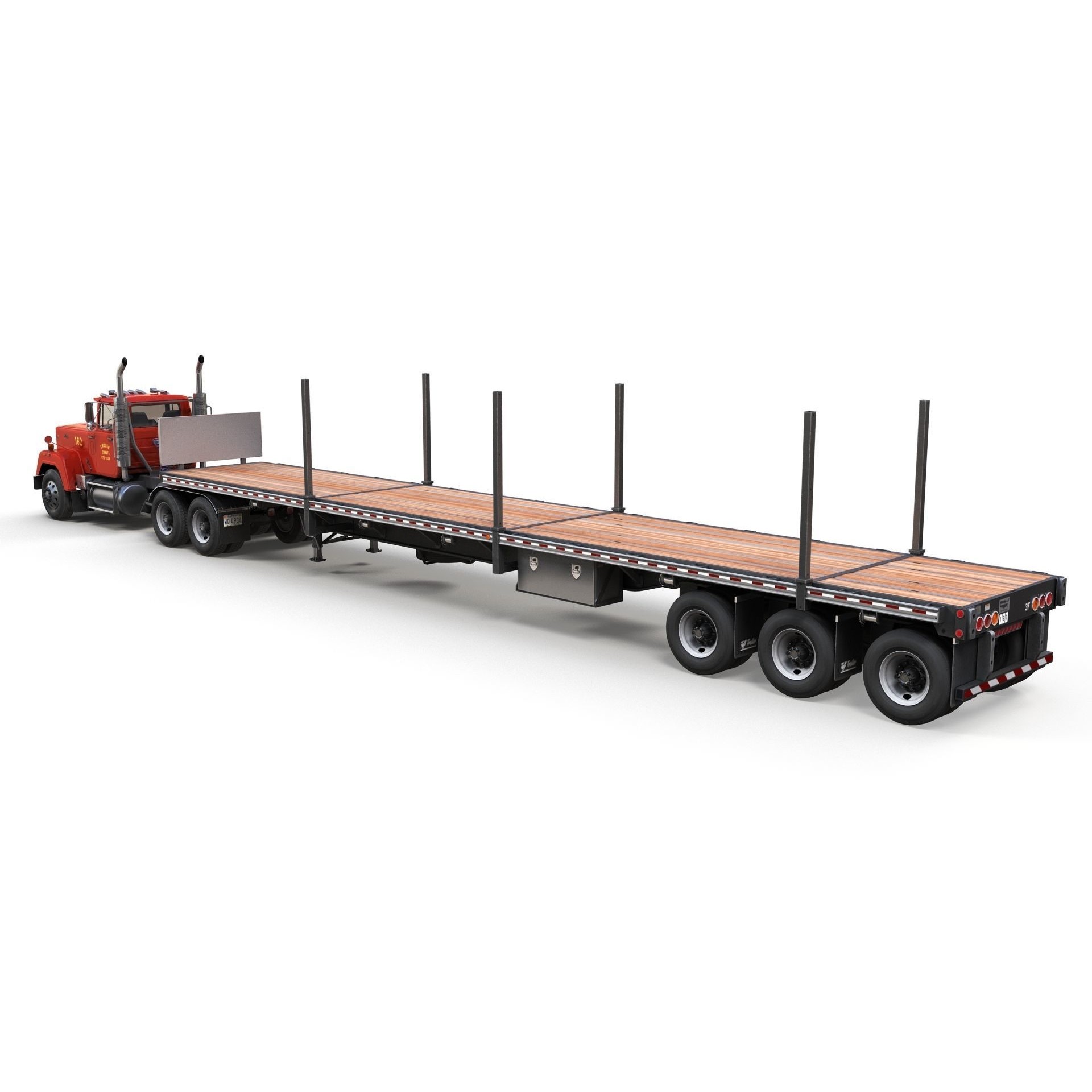 SuperLiner Flatbed Trailer - Low-Poly Game-Ready 3D Model - View 7