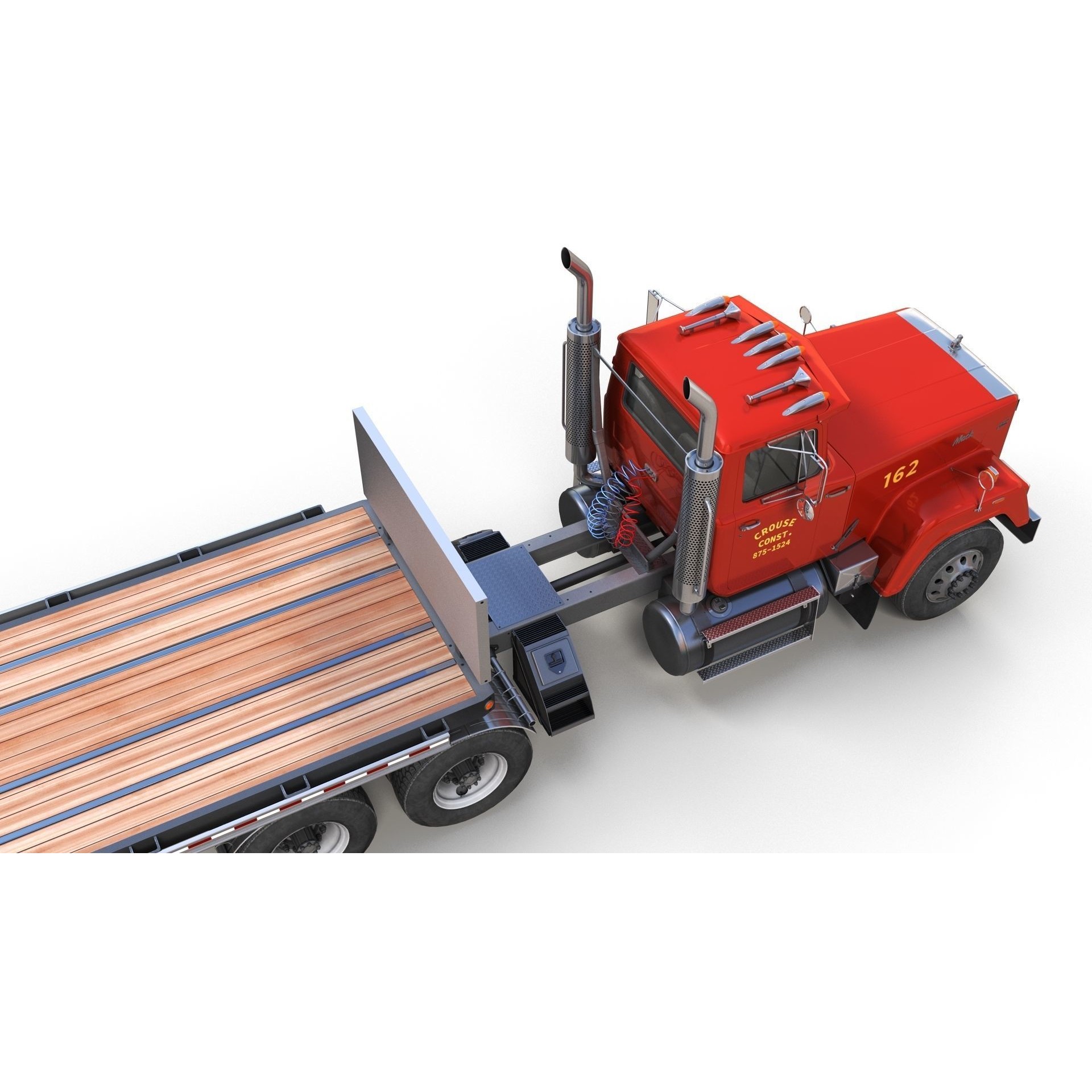 SuperLiner Flatbed Trailer - Low-Poly Game-Ready 3D Model - View 9