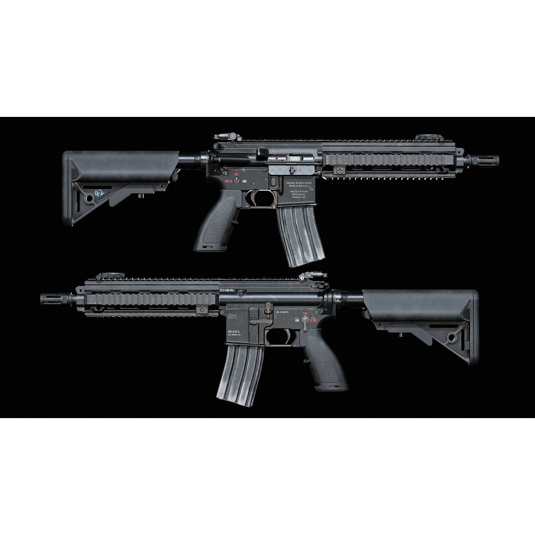 HK416D Rifle 3D Model – Low Poly Game-Ready Asset, FBX - View 10