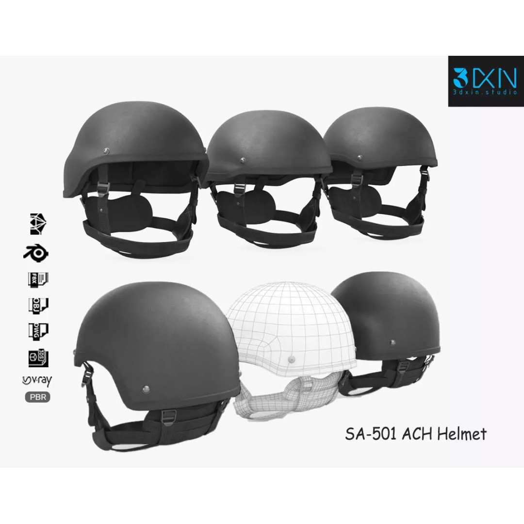 Tactical Ballistic Helmet SA-501 ACH 3D Model – High Poly PBR Asset, FBX, OBJ - View 2