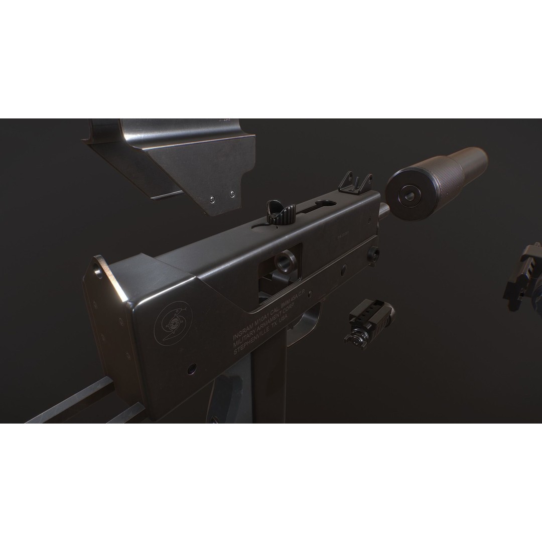 Ingram MAC10 3D Model – Low Poly Gun Asset, Game Ready, FBX - View 10