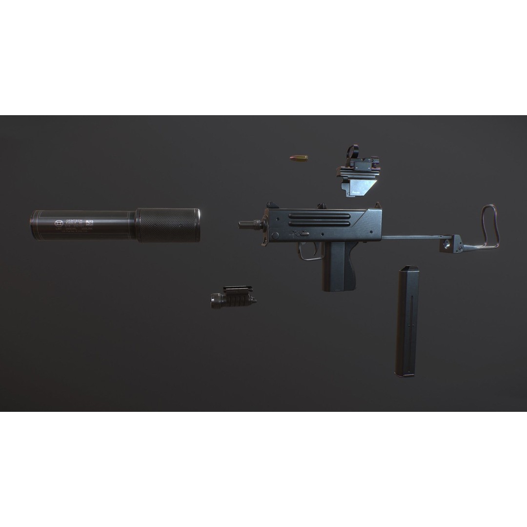 Ingram MAC10 3D Model – Low Poly Gun Asset, Game Ready, FBX - View 3