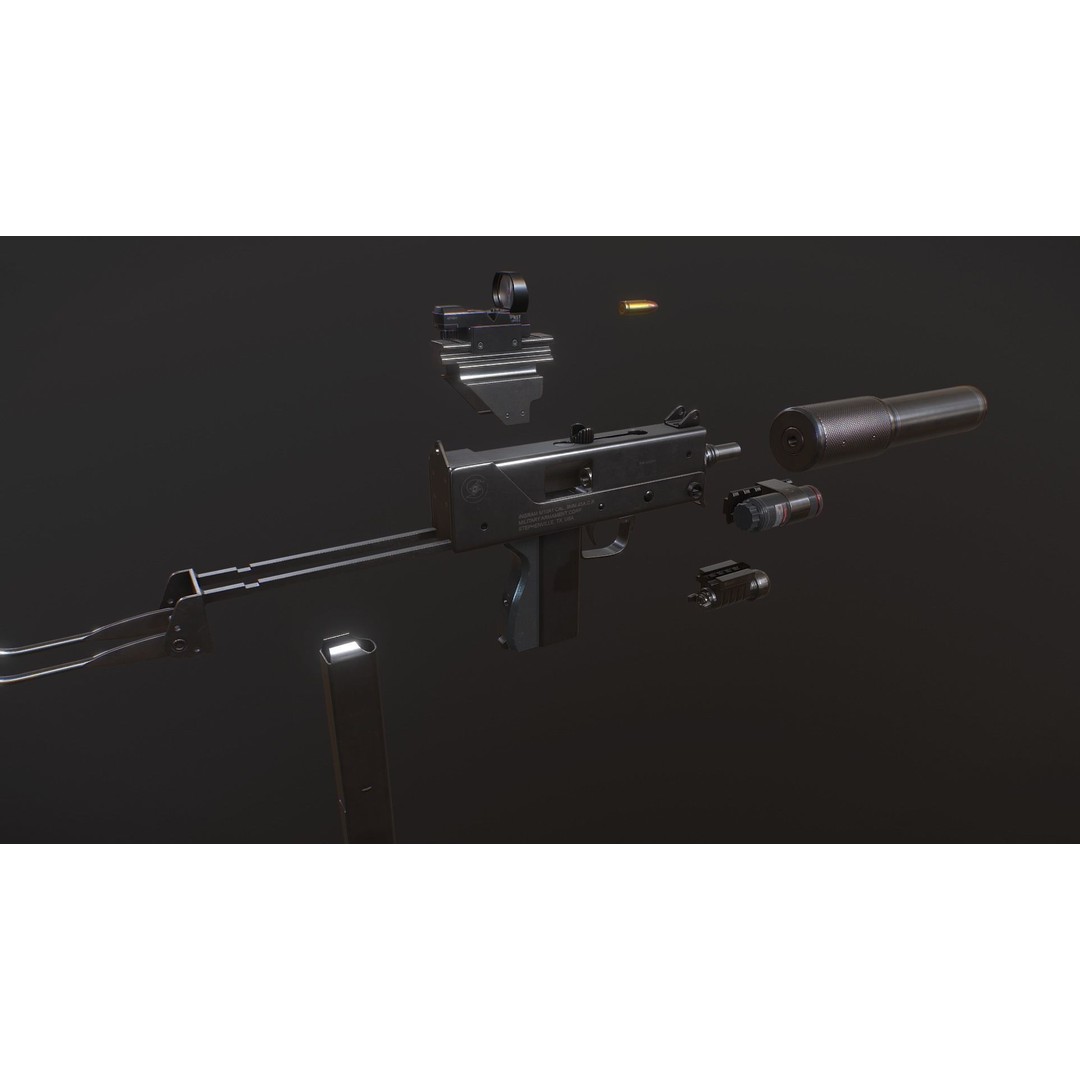 Ingram MAC10 3D Model – Low Poly Gun Asset, Game Ready, FBX - View 8