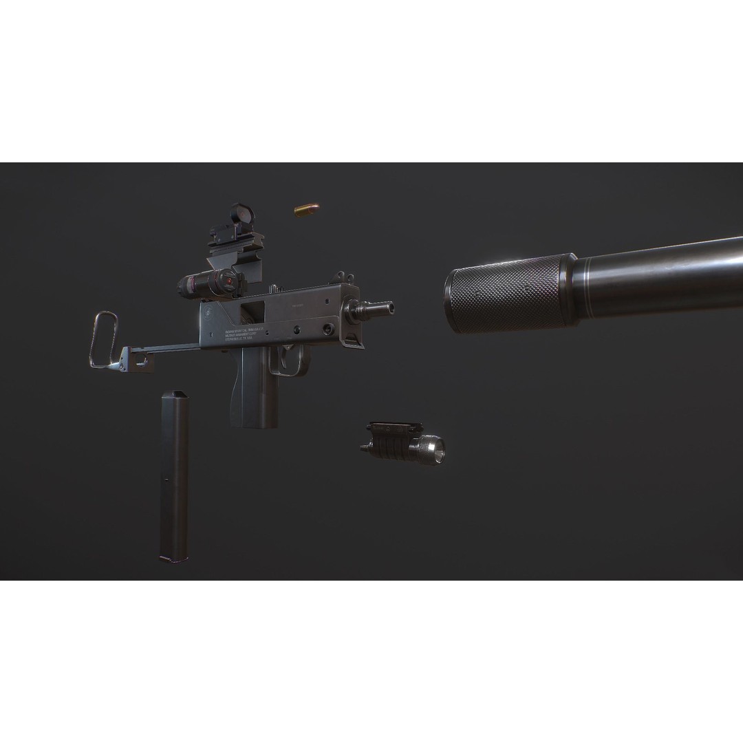 Ingram MAC10 3D Model – Low Poly Gun Asset, Game Ready, FBX - View 9