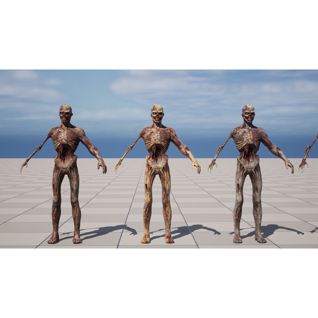 Military Zombie Character 3D Model – Low Poly Rigged Game Asset, FBX