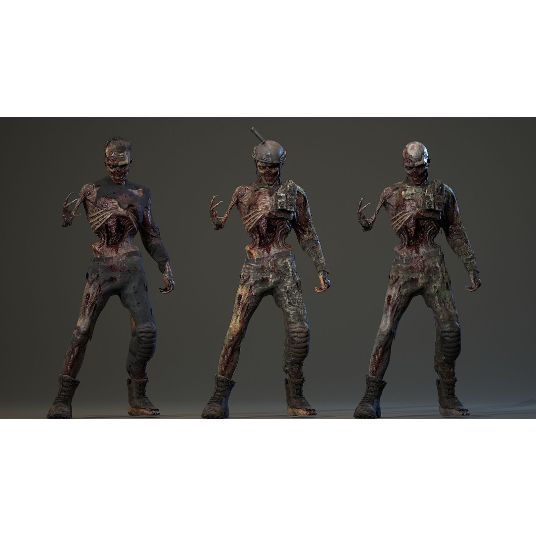 Military Zombie Character 3D Model – Low Poly Rigged Game Asset, FBX - View 10