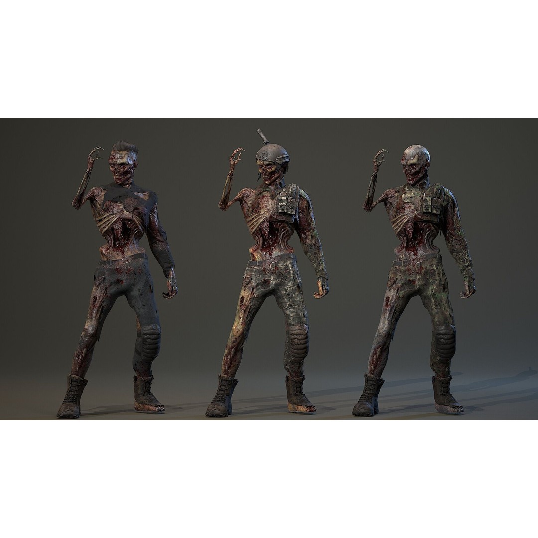Military Zombie Character 3D Model – Low Poly Rigged Game Asset, FBX - View 11