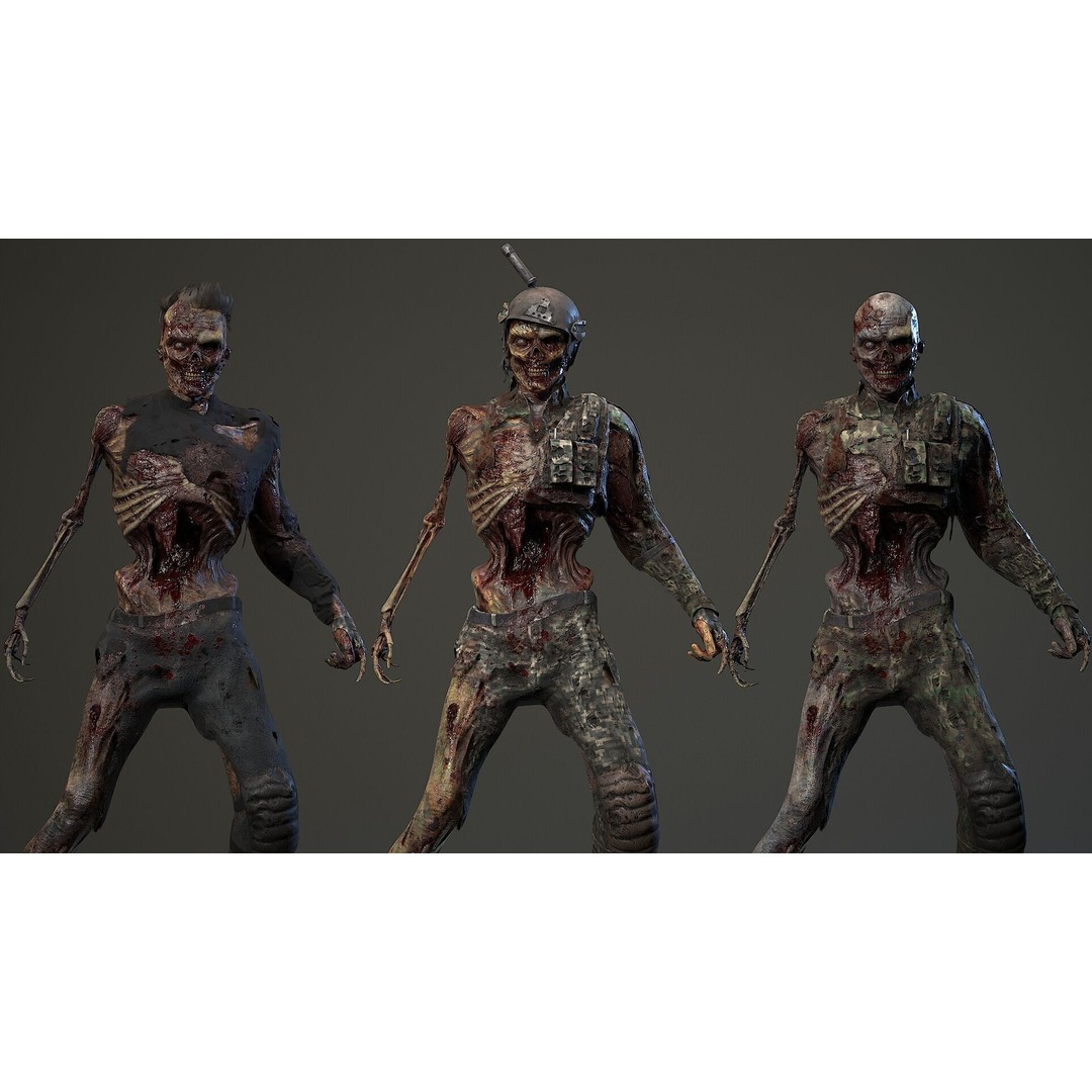 Military Zombie Character 3D Model – Low Poly Rigged Game Asset, FBX - View 12