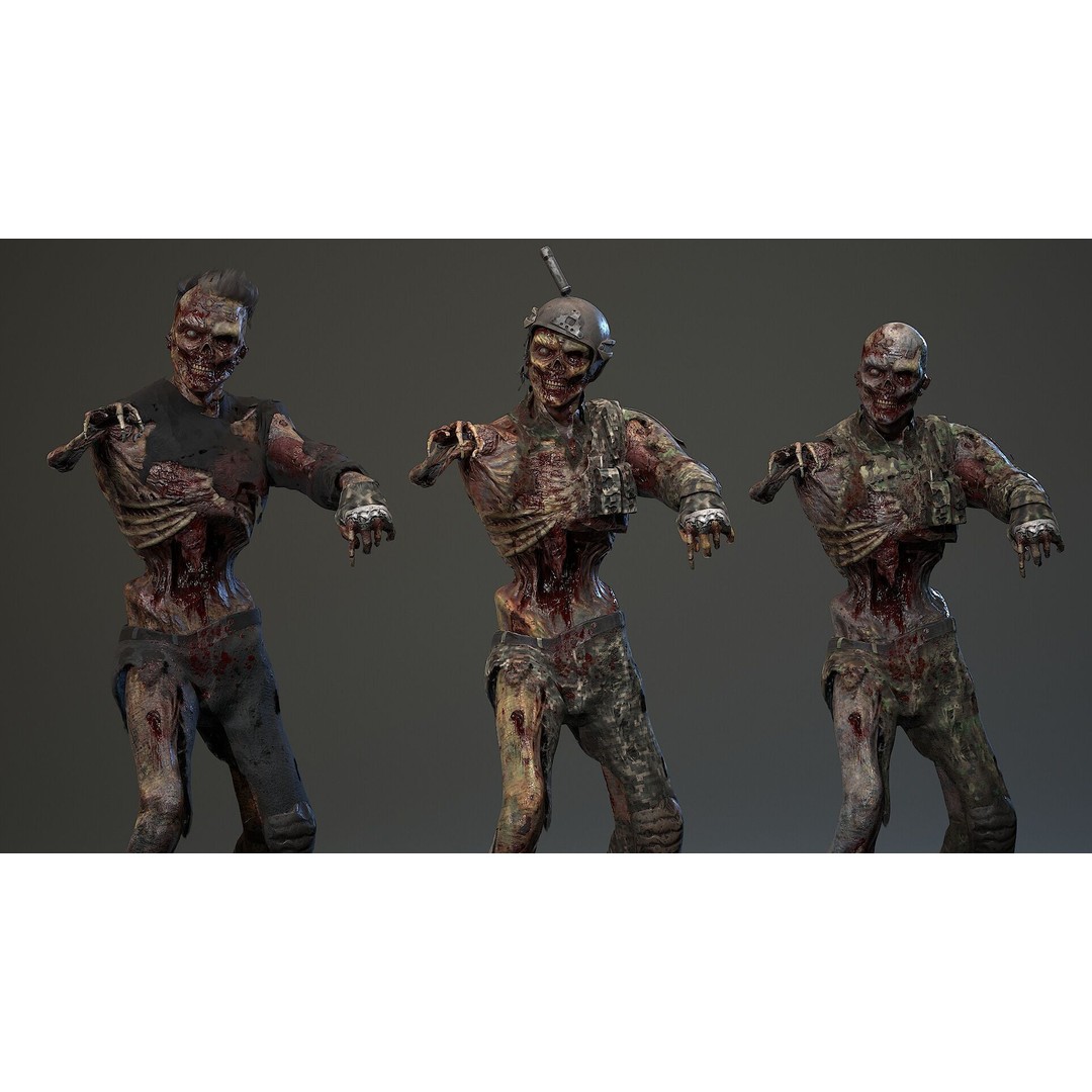 Military Zombie Character 3D Model – Low Poly Rigged Game Asset, FBX - View 13
