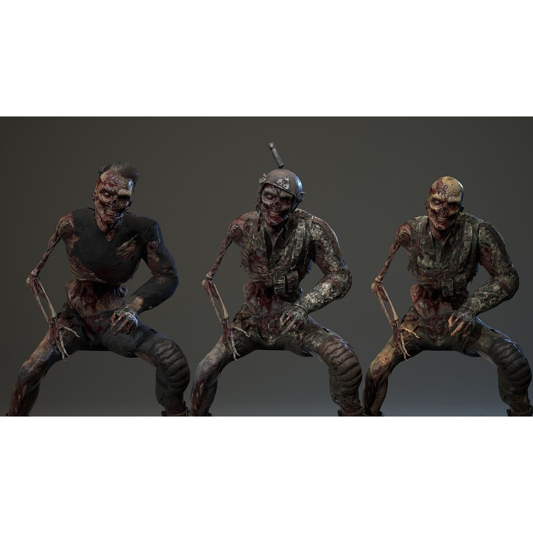 Military Zombie Character 3D Model – Low Poly Rigged Game Asset, FBX - View 14