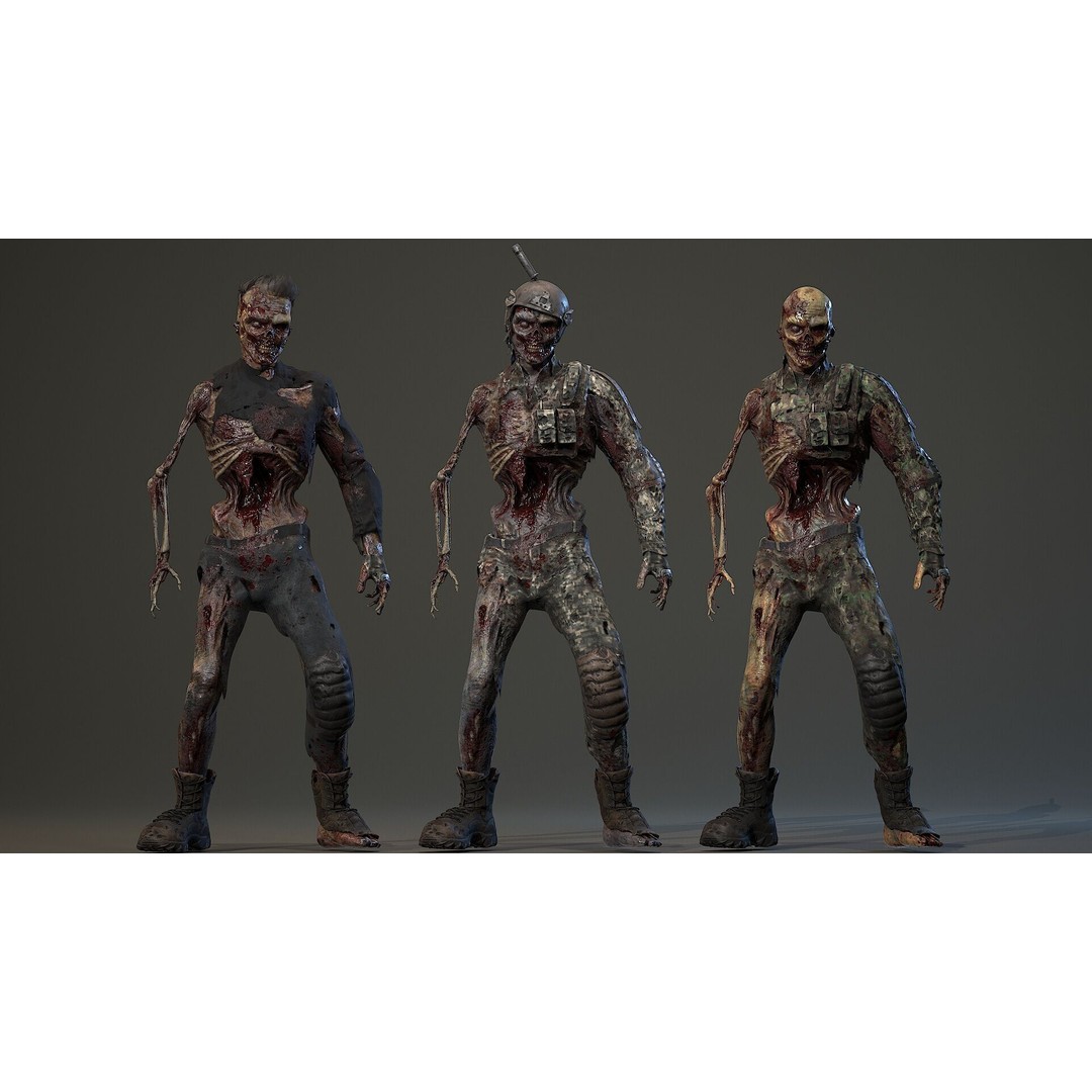 Military Zombie Character 3D Model – Low Poly Rigged Game Asset, FBX - View 15