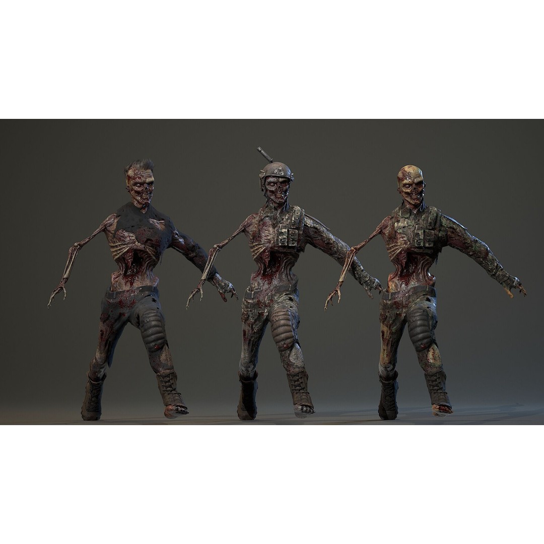 Military Zombie Character 3D Model – Low Poly Rigged Game Asset, FBX - View 16
