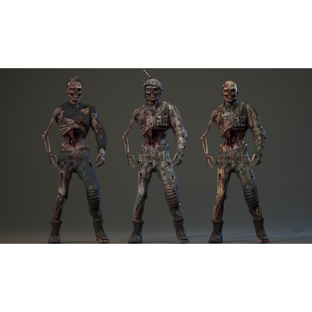 Military Zombie Character 3D Model – Low Poly Rigged Game Asset, FBX - View 17