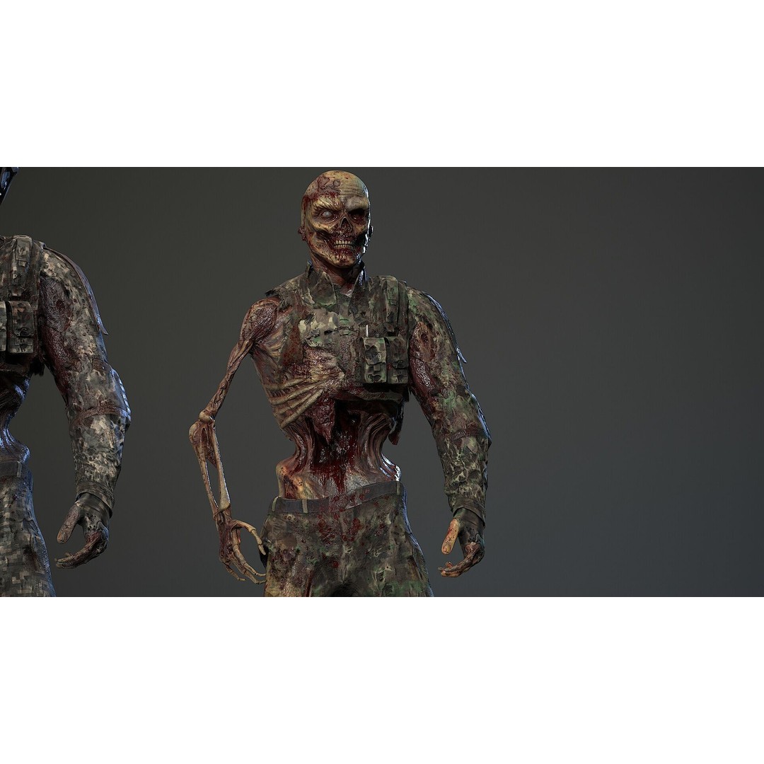 Military Zombie Character 3D Model – Low Poly Rigged Game Asset, FBX - View 20