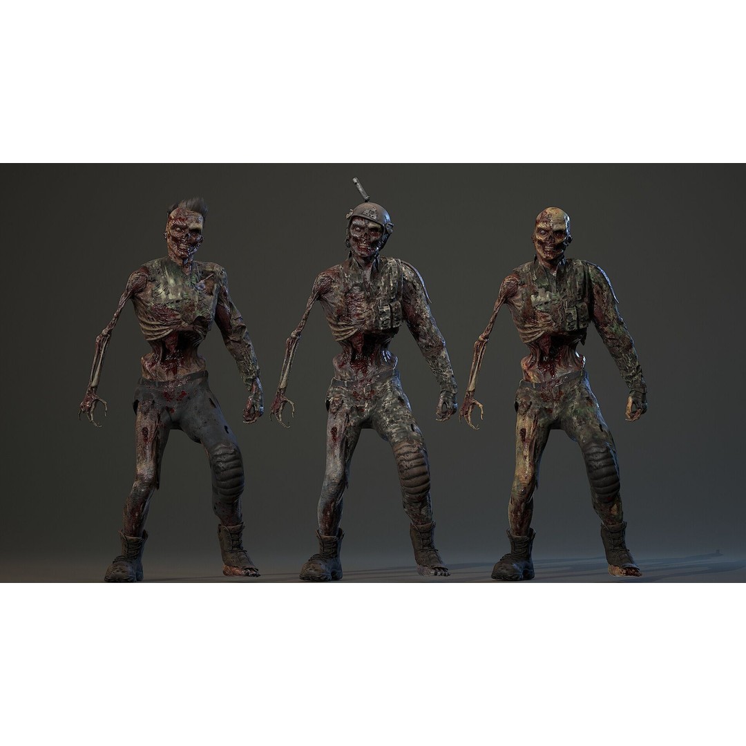 Military Zombie Character 3D Model – Low Poly Rigged Game Asset, FBX - View 21